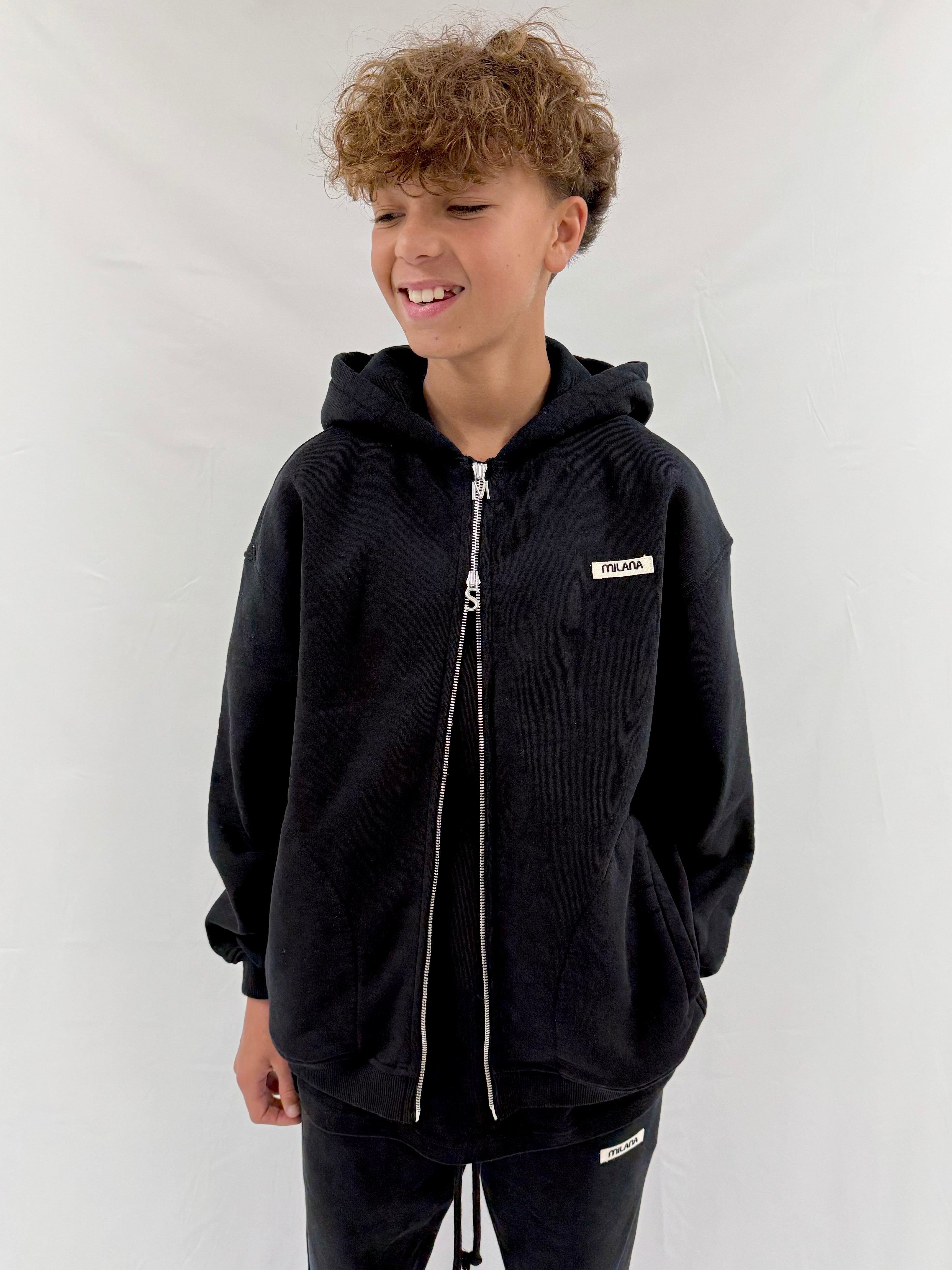 Black Core Kids Zip Hoodie.