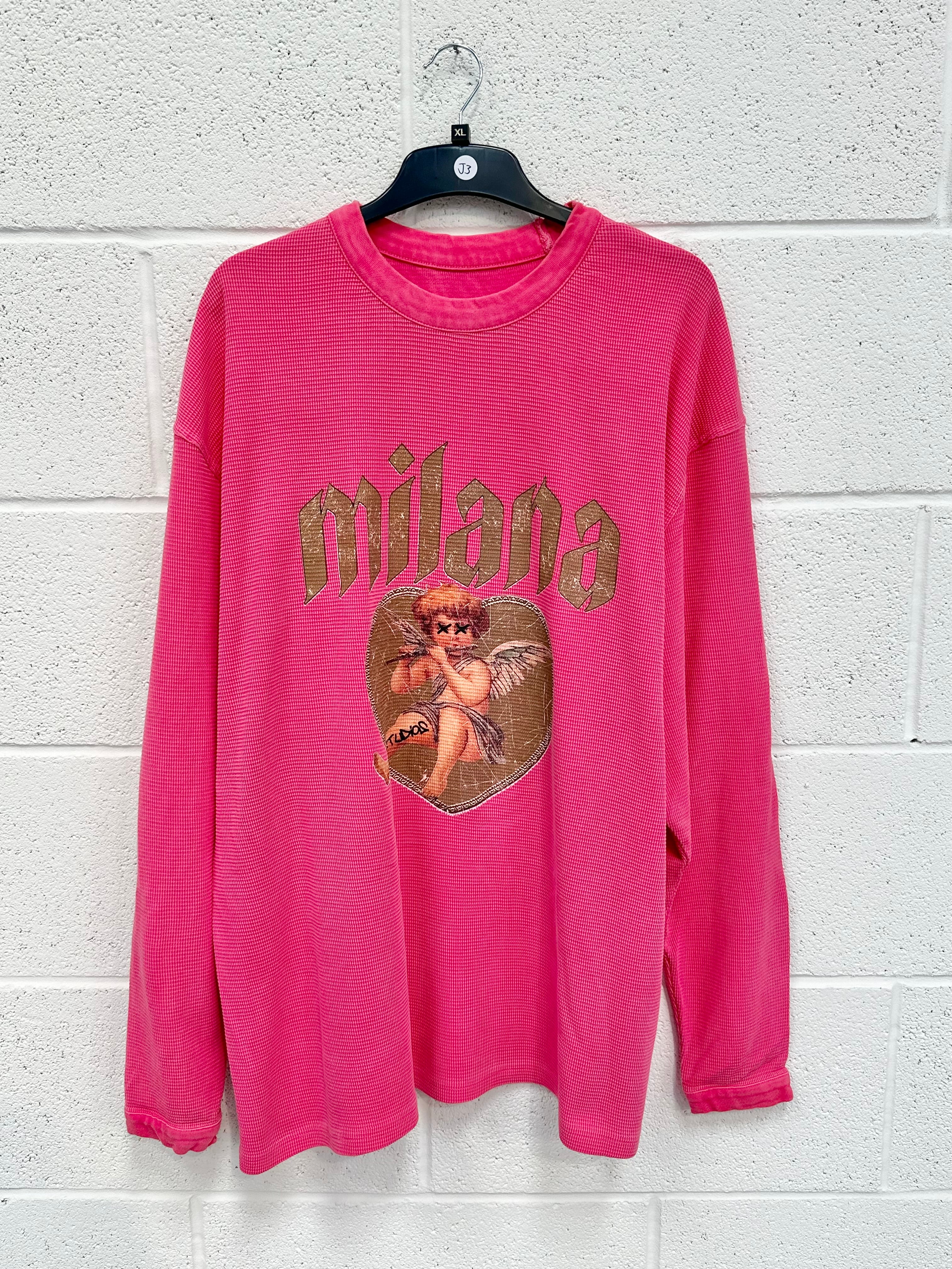 #J3 Washed Red Cherub Waffle Heavyweight Long Sleeve.