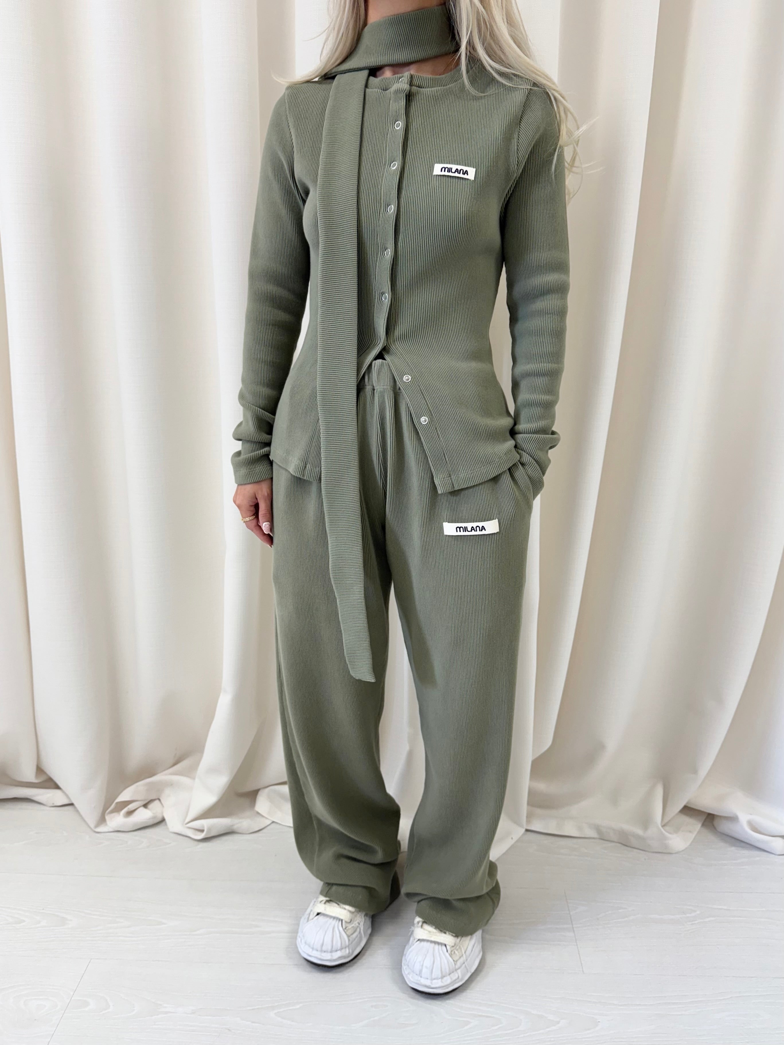 Khaki Green Core Soft Rib Sweatpants.