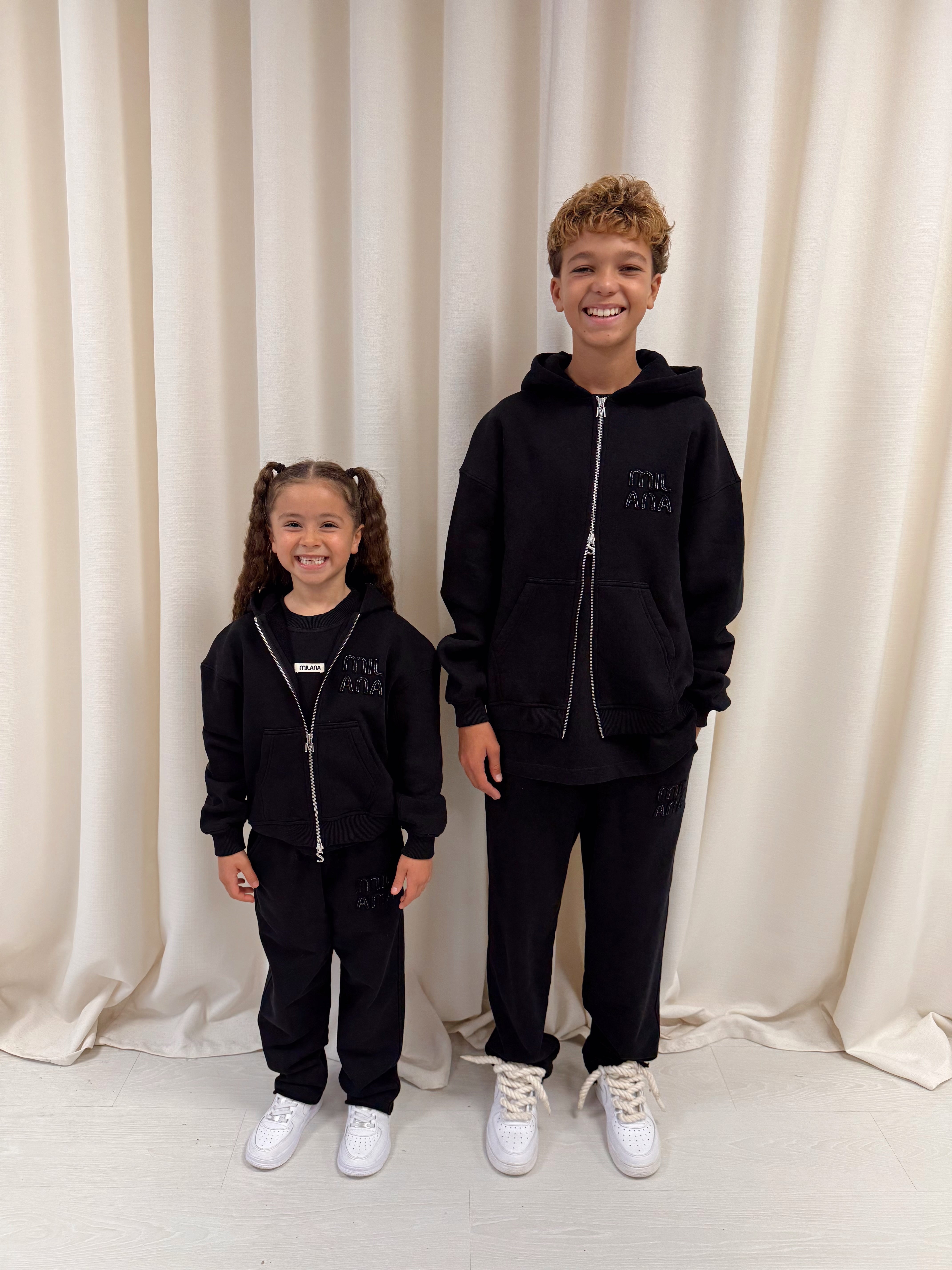 Black Appliqué Kids Relaxed Sweatpants.