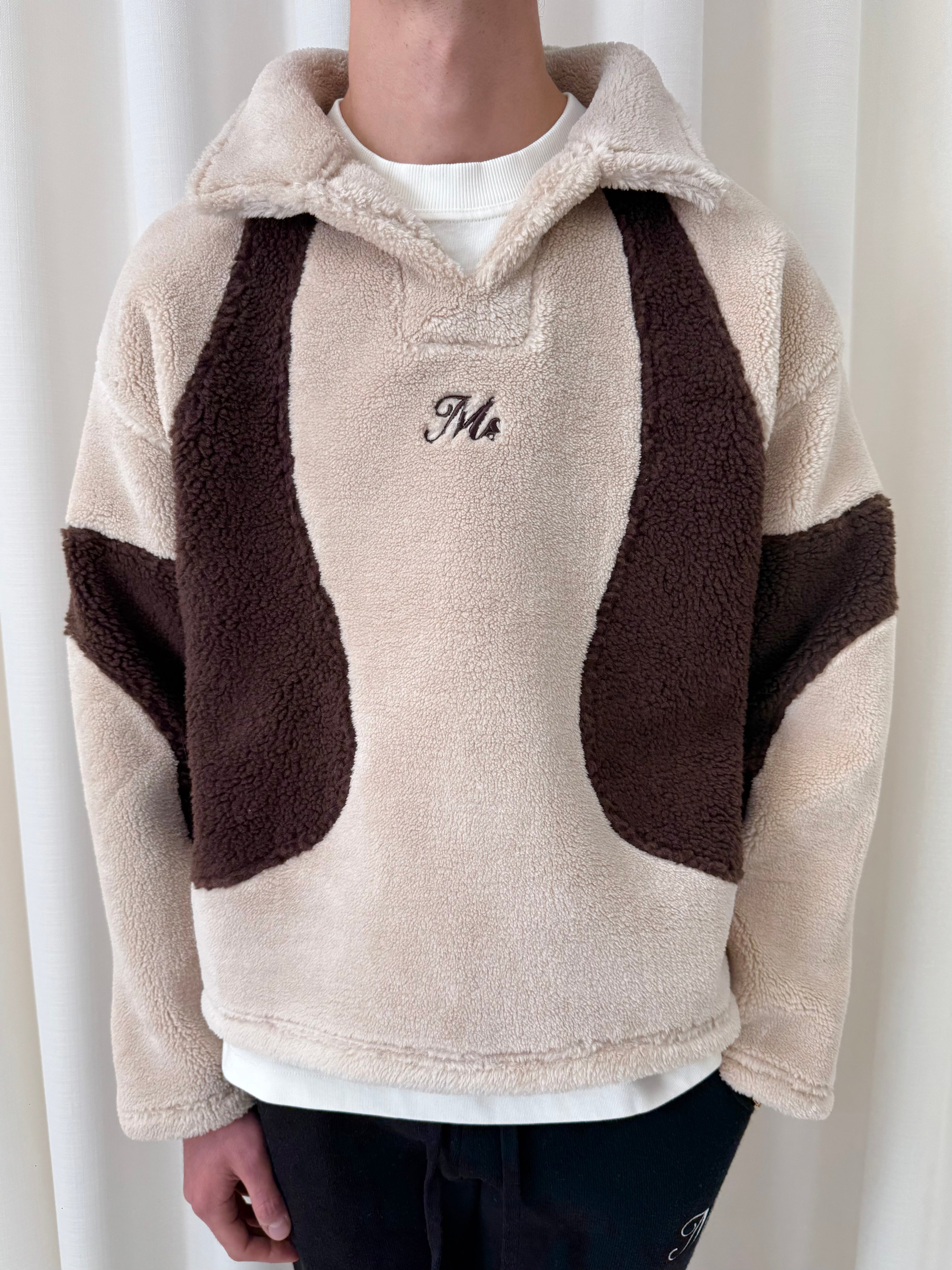 Chocolate & Beige Two Tone V Collar Fleece.