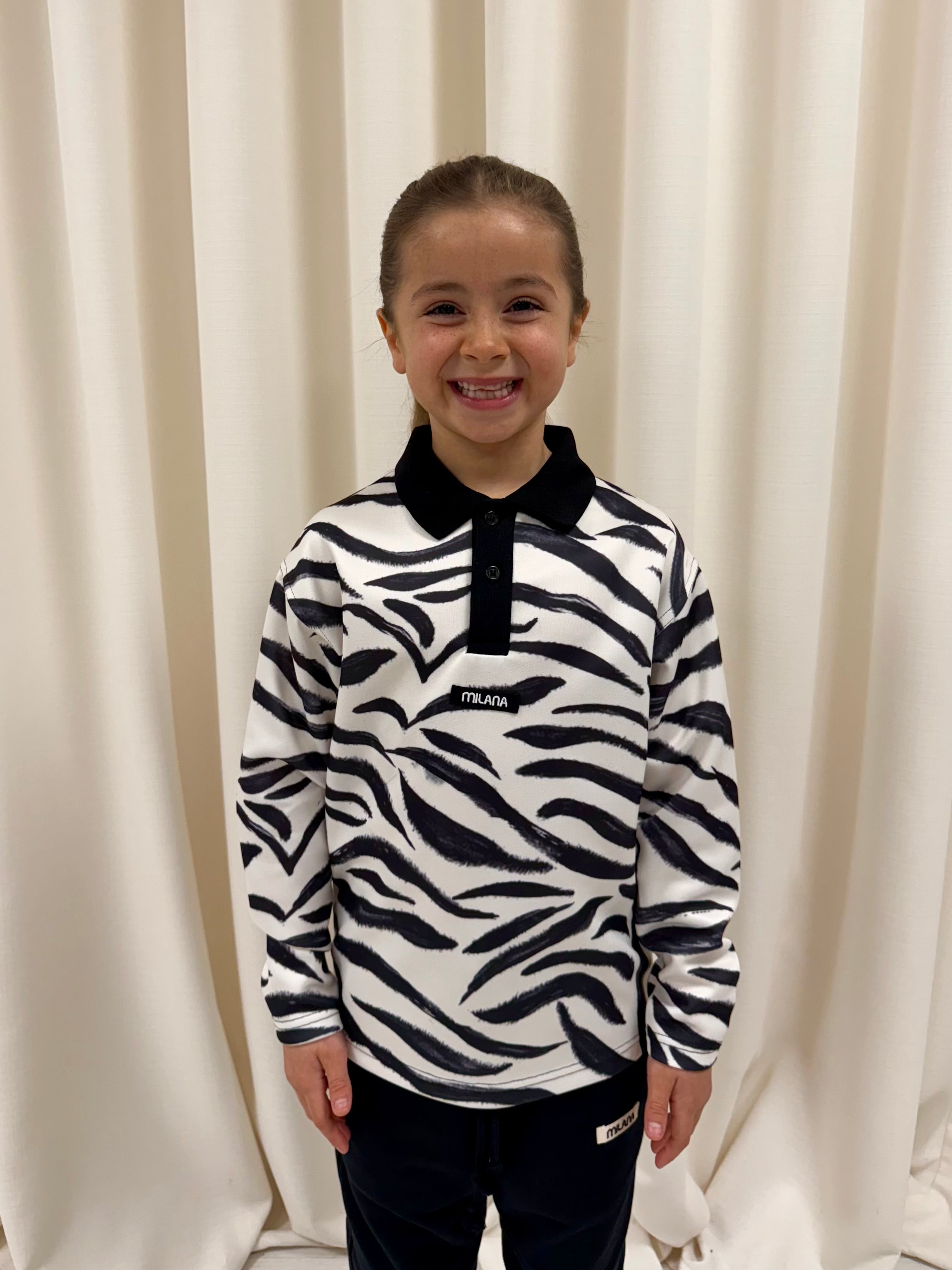 Zebra Print Kids Long Sleeve Polo.
