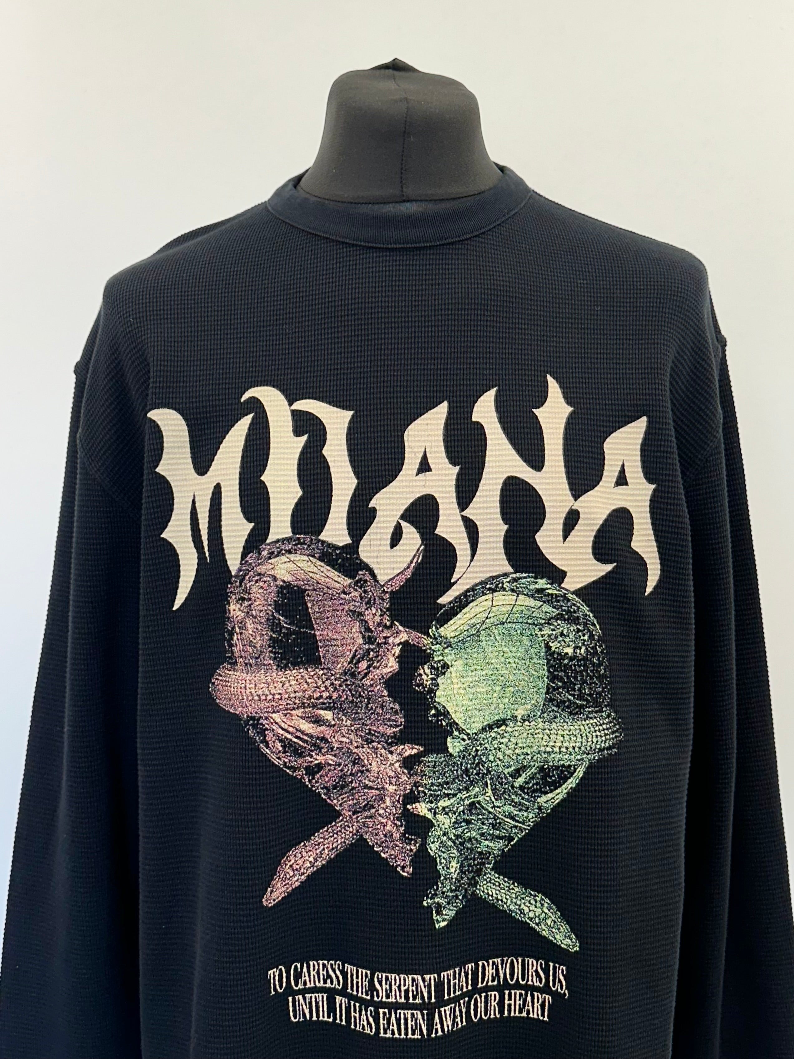 Black Serpent Waffle Heavyweight Long Sleeve T-shirt.