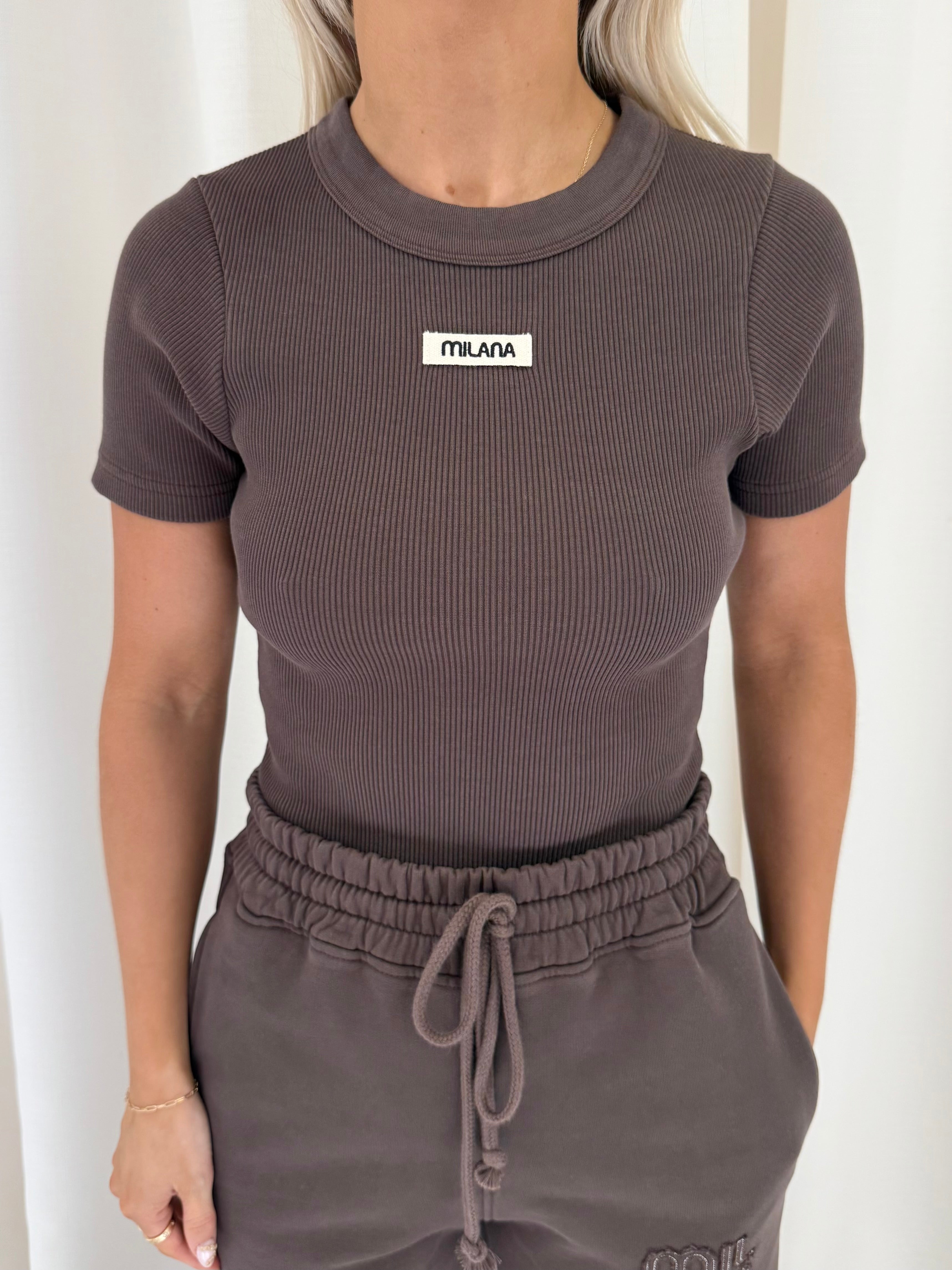 Chocolate Brown Ribbed Baby Tee.