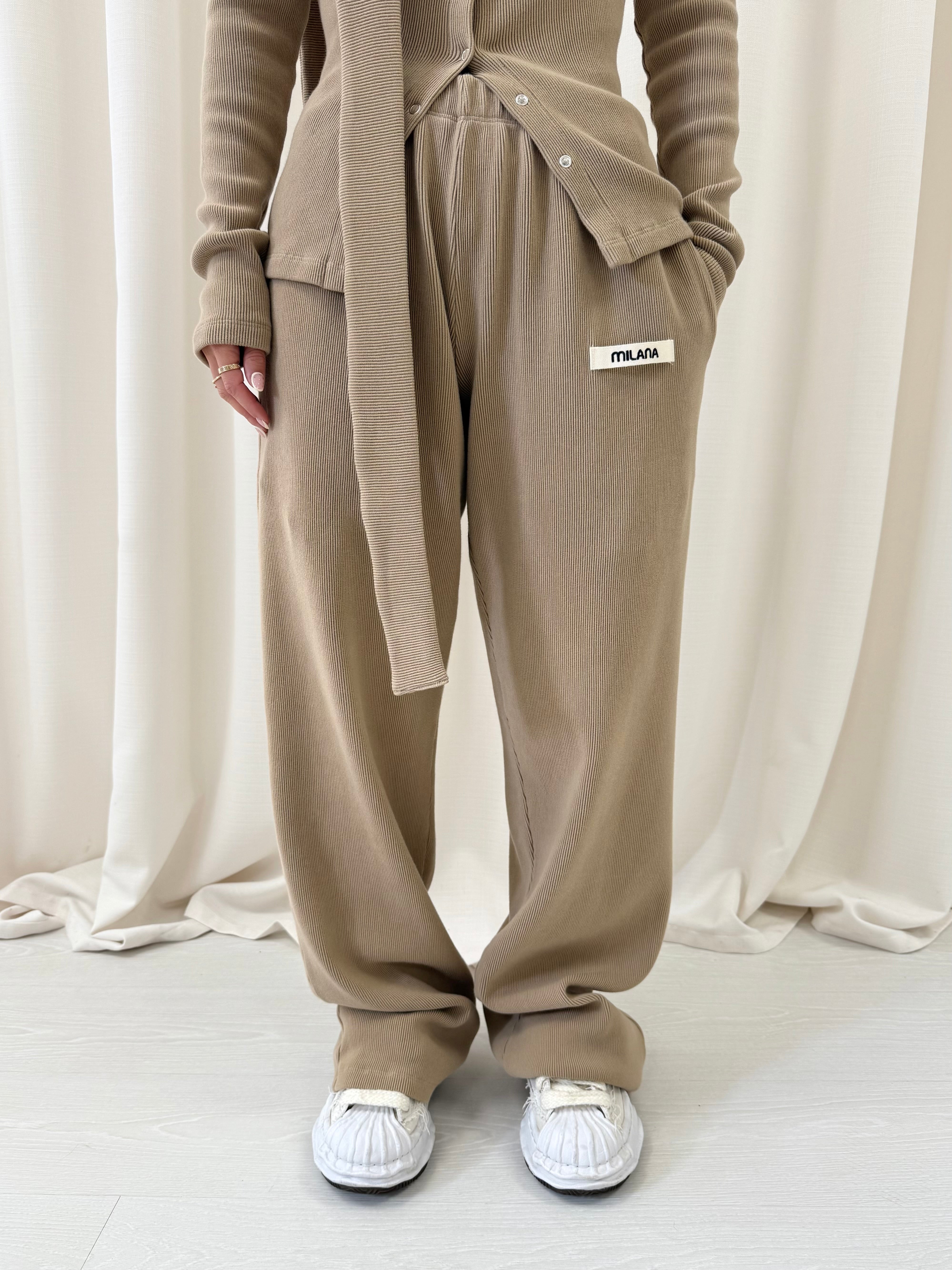 Khaki Brown Core Soft Rib Sweatpants.