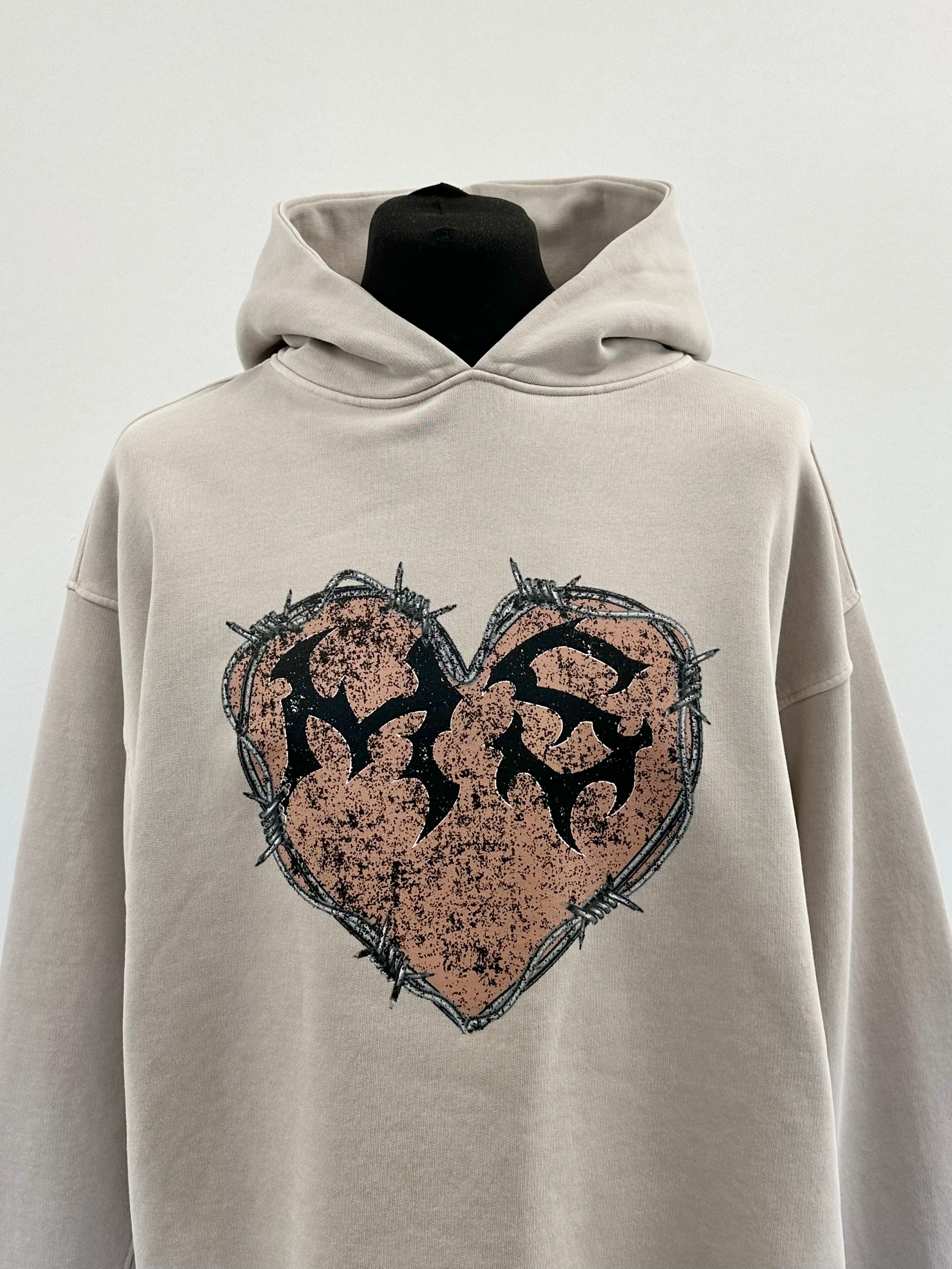 Washed Taupe MS Heart Heavyweight Hoodie.