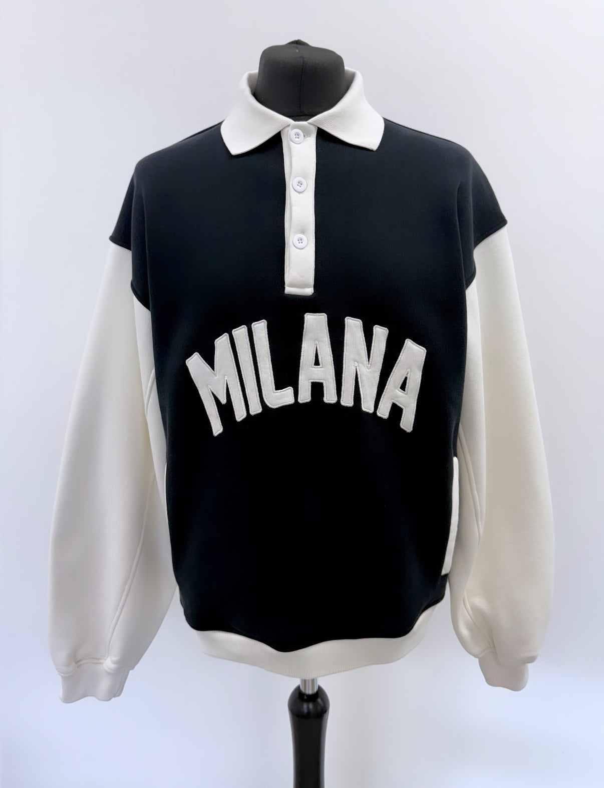 Black Milana Button Heavyweight Polo Sweat.