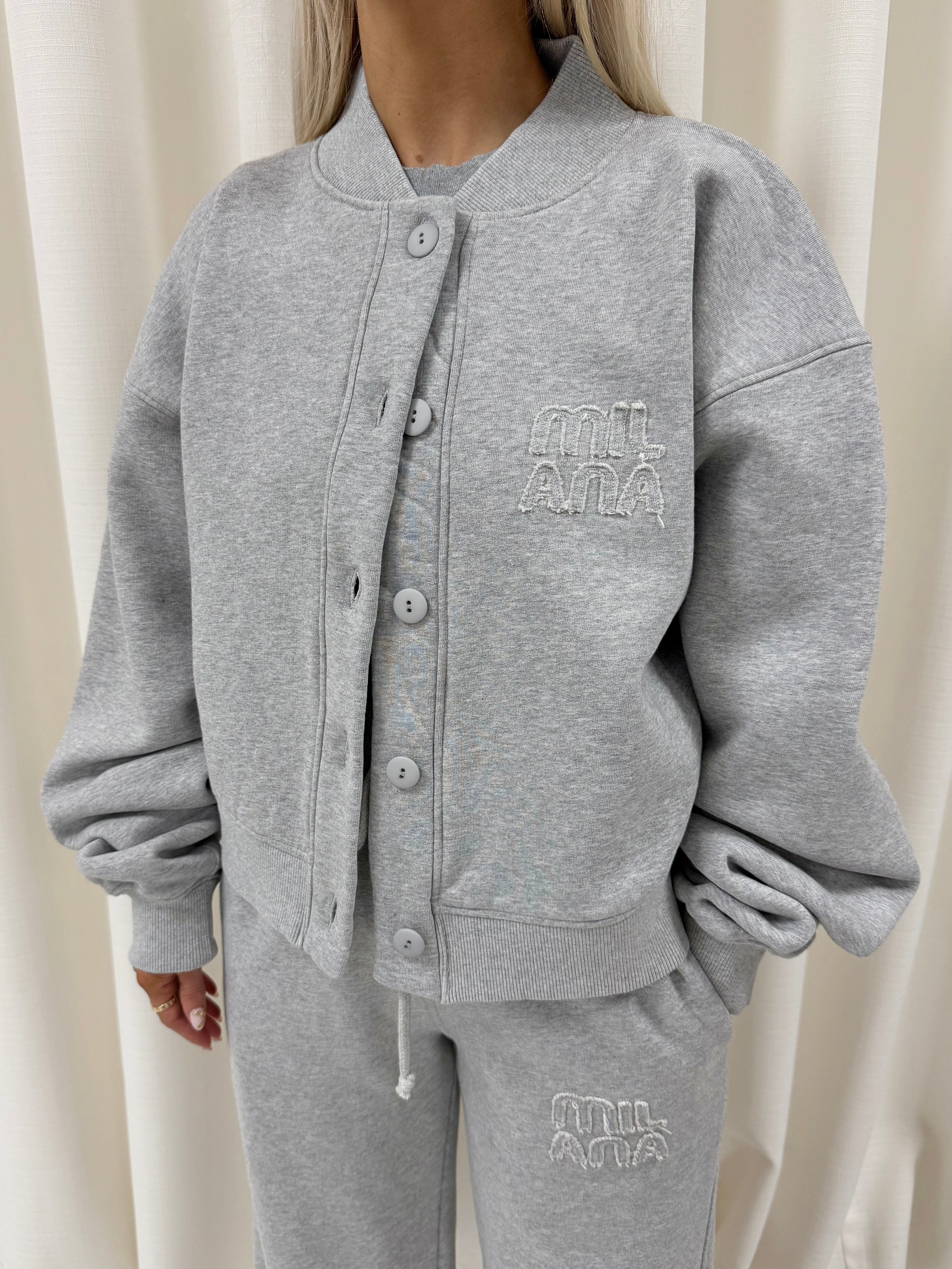 Marl Grey Appliqué Heavyweight Bomber Jacket.