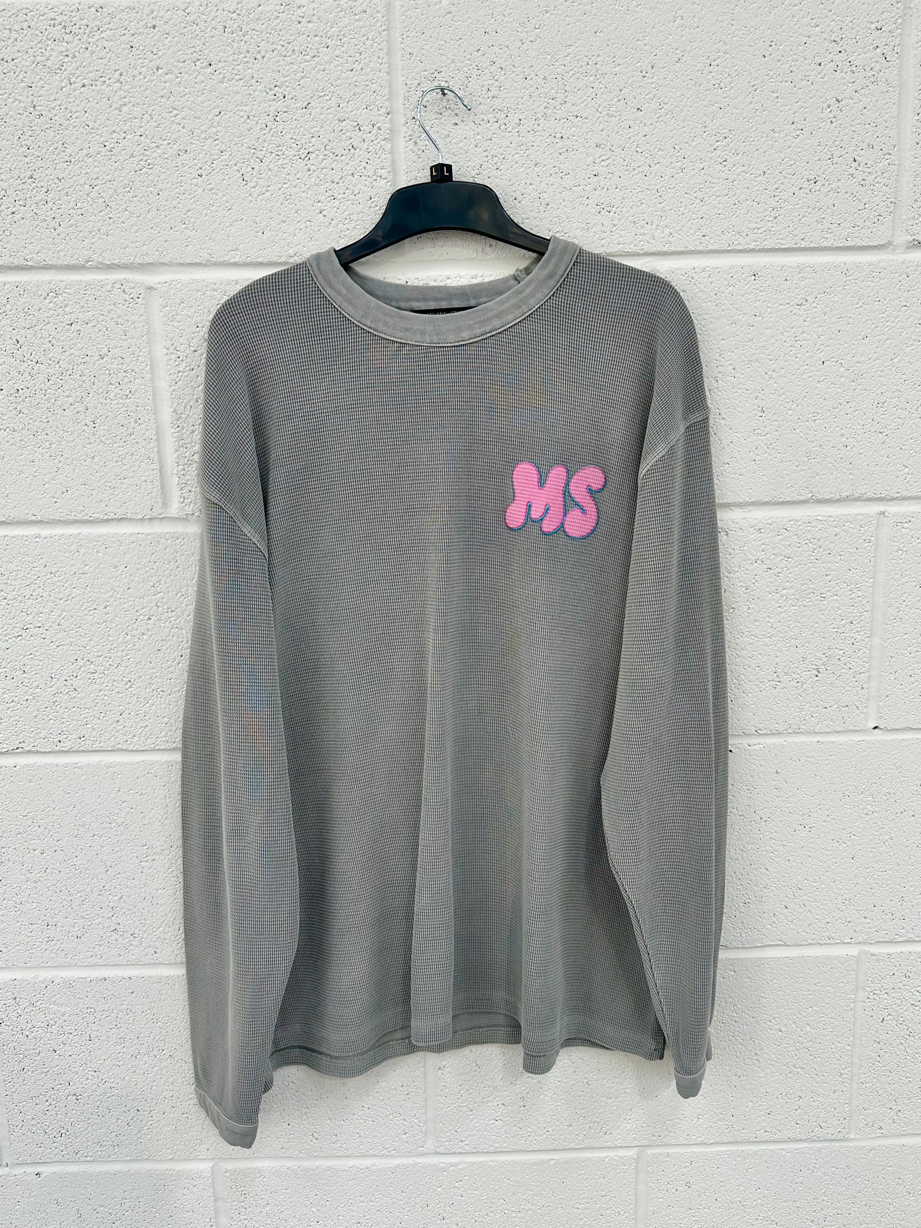 #H6 Washed Grey Waffle Heavyweight Long Sleeve.