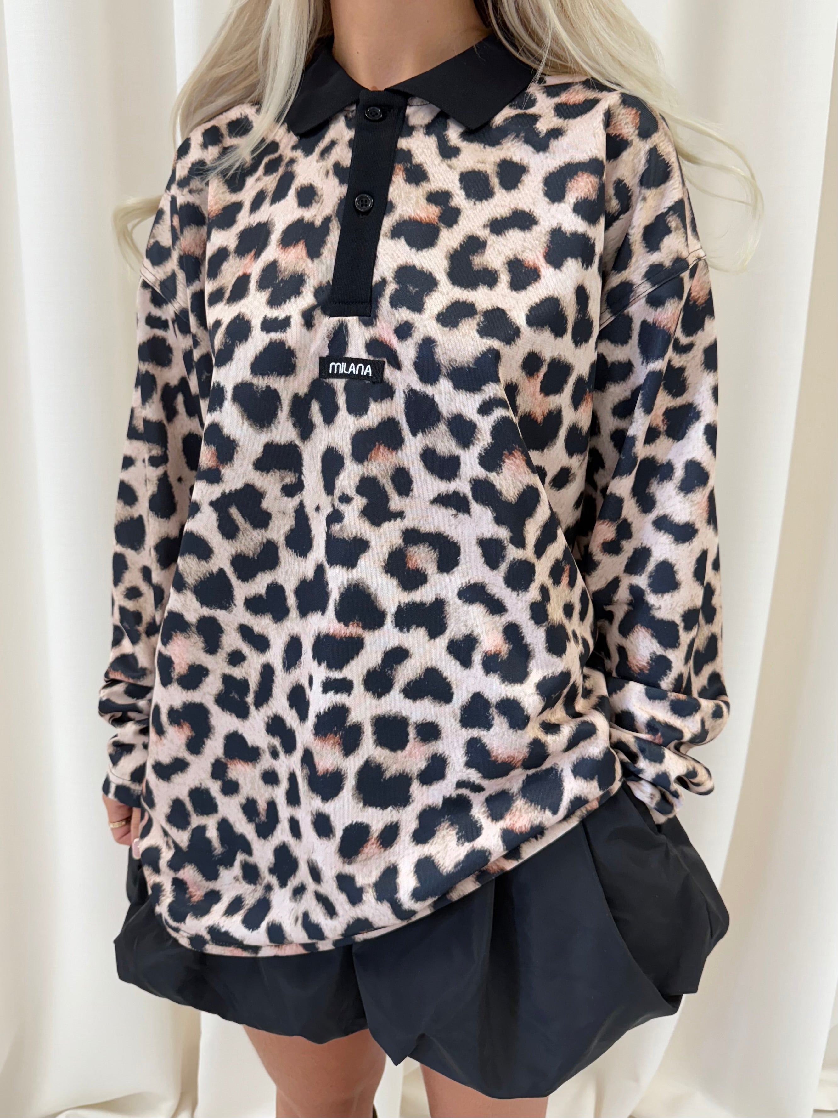 Leopard Print Long Sleeve Polo.