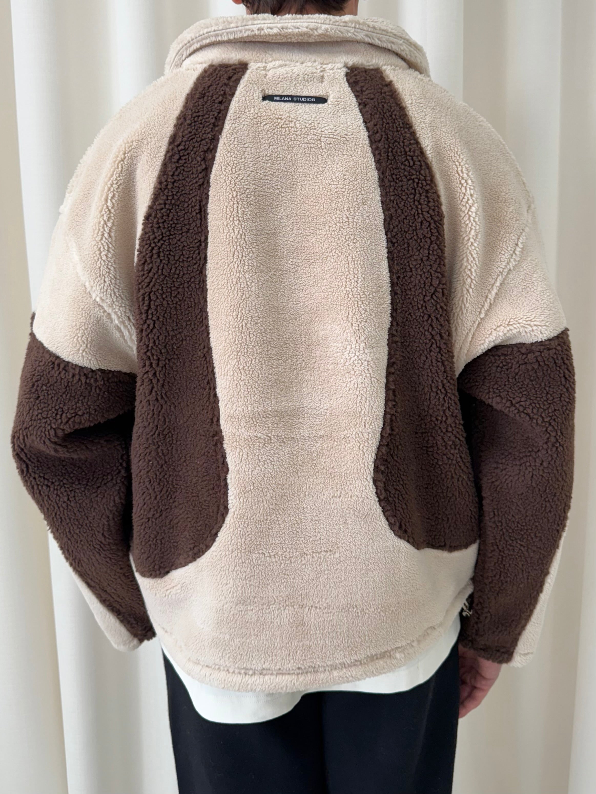 Chocolate & Beige Two Tone V Collar Fleece.