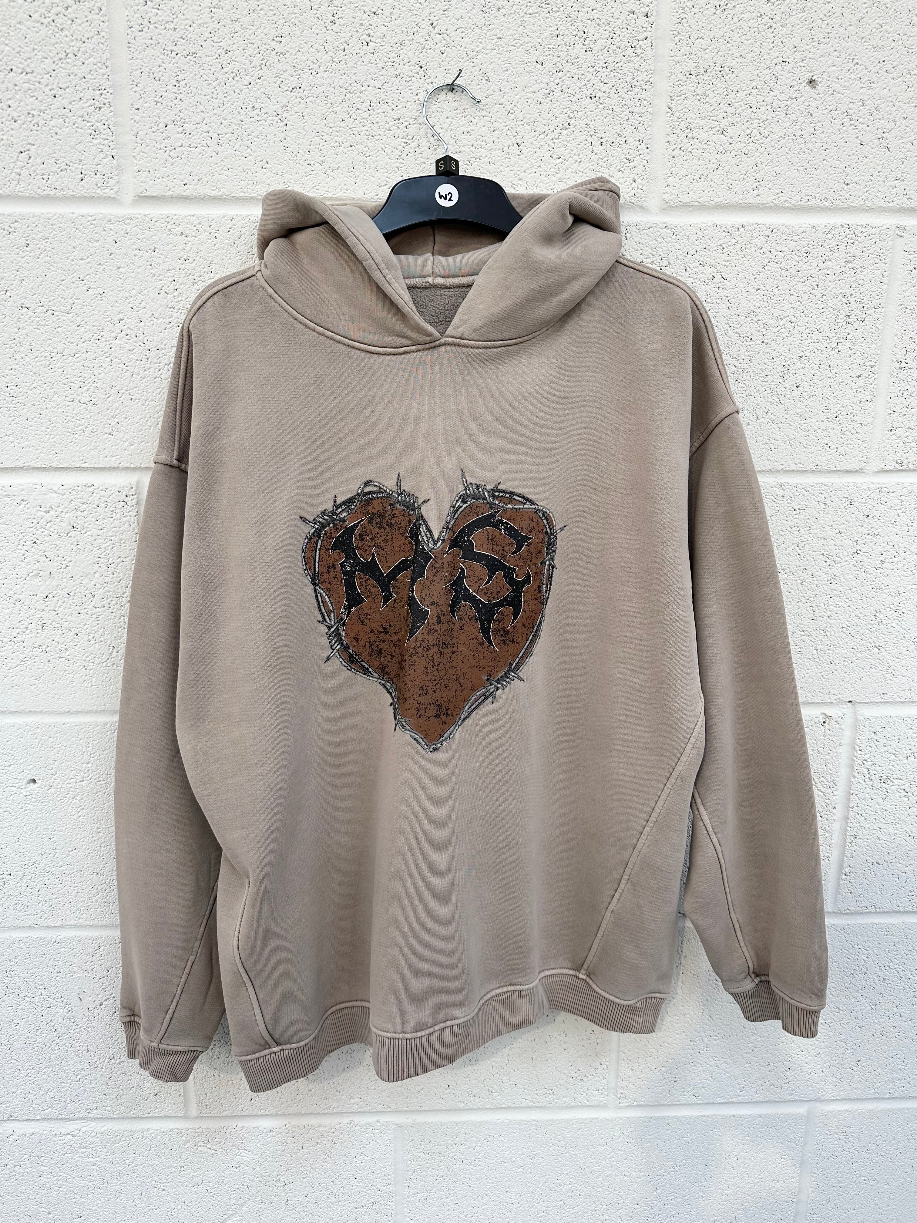 #W2 Washed Taupe Heart Heavyweight Hoodie.