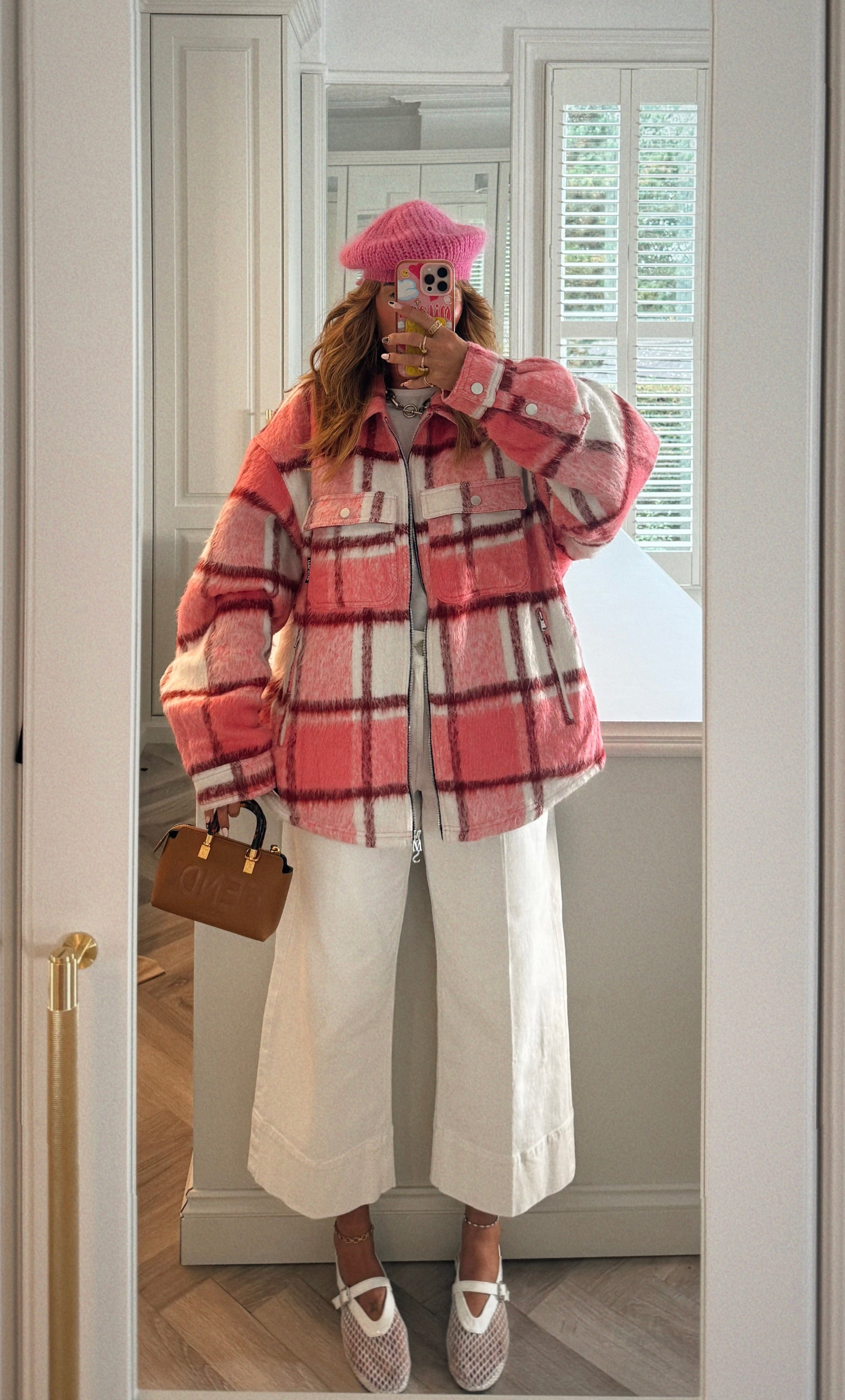 Pink Check Flannel Trucker Jacket.