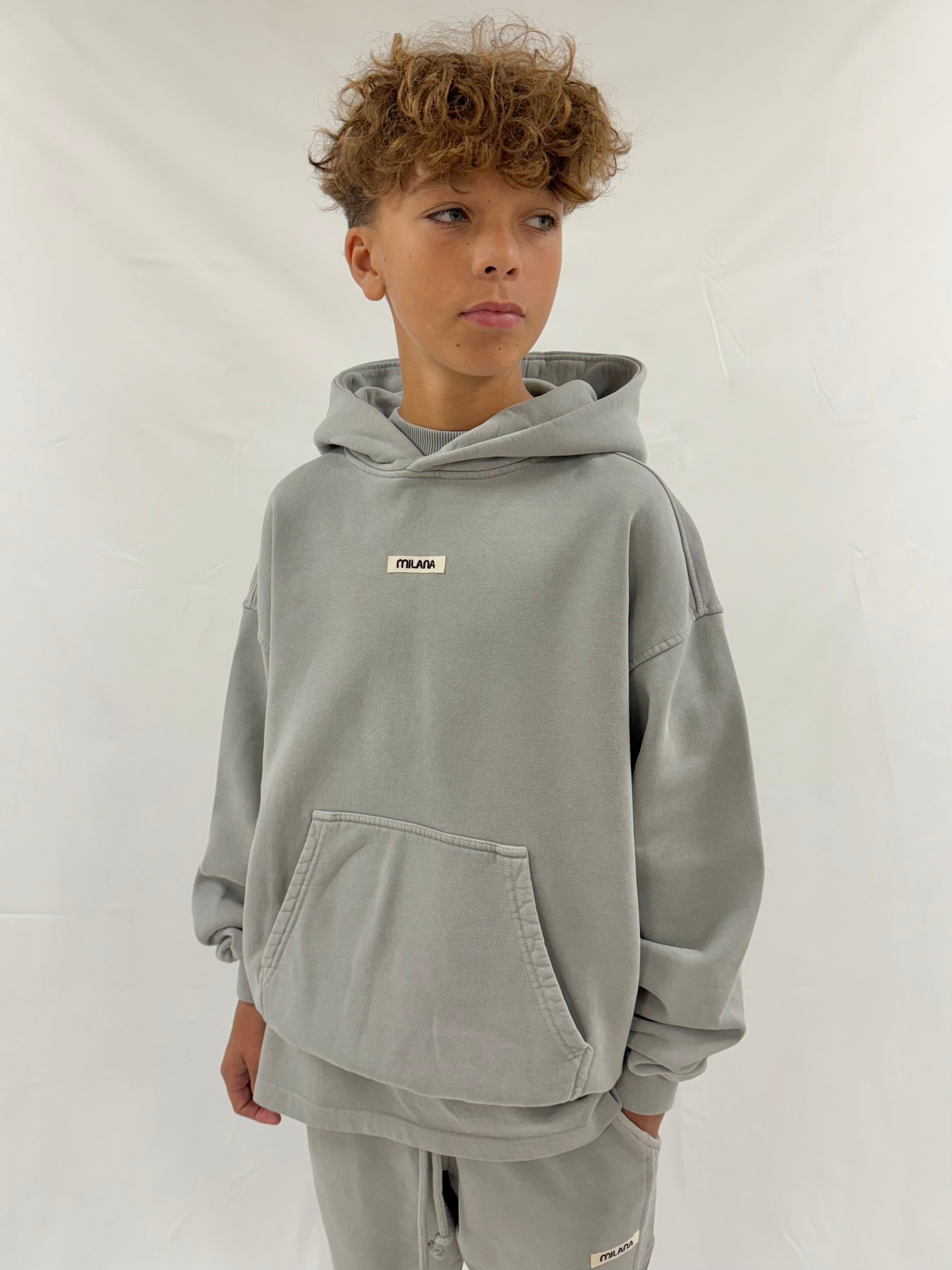 Washed Ash Grey Core Kids Hoodie.