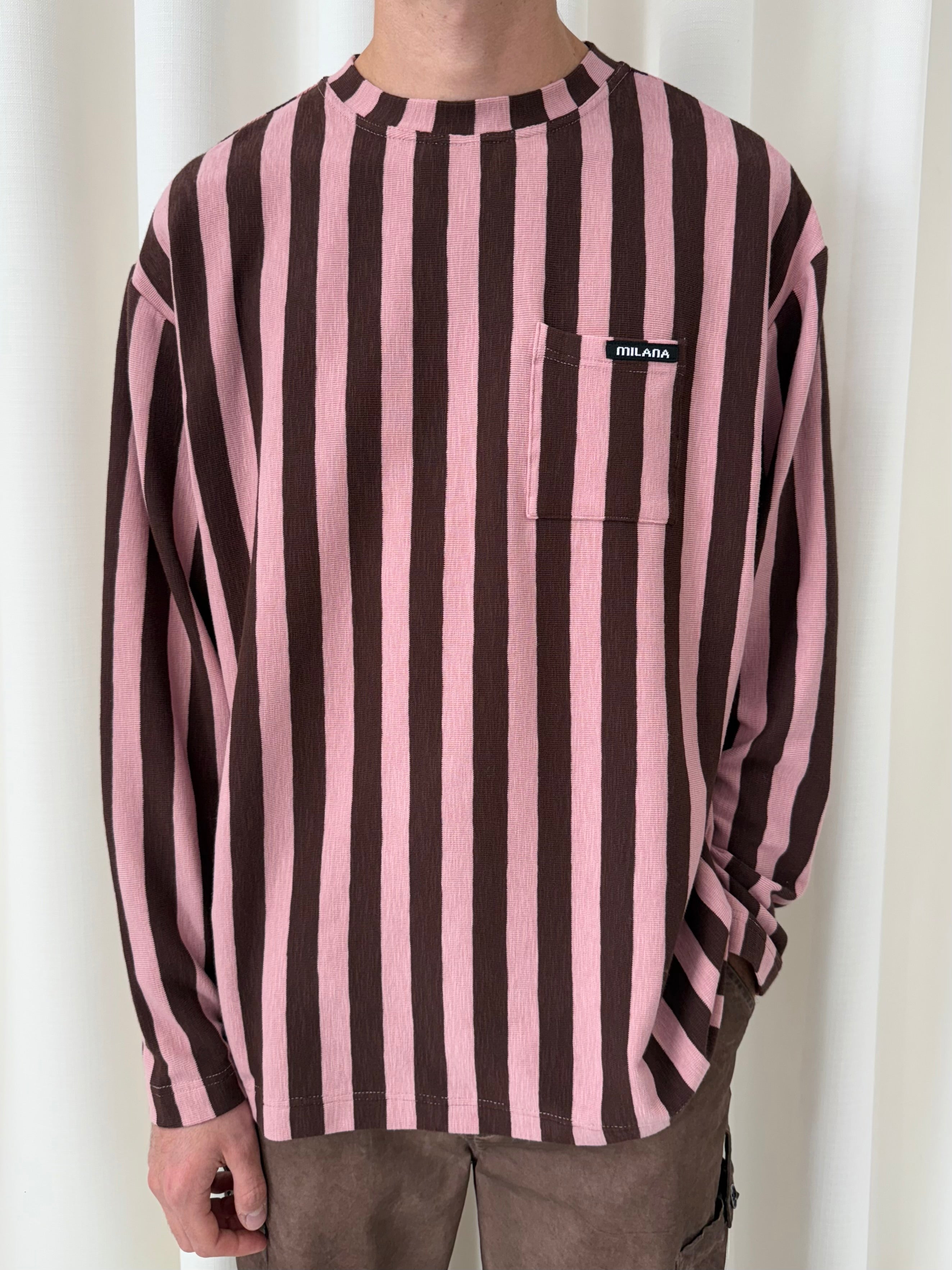 Chocolate Brown & Pink Striped Knitted Long Sleeve.