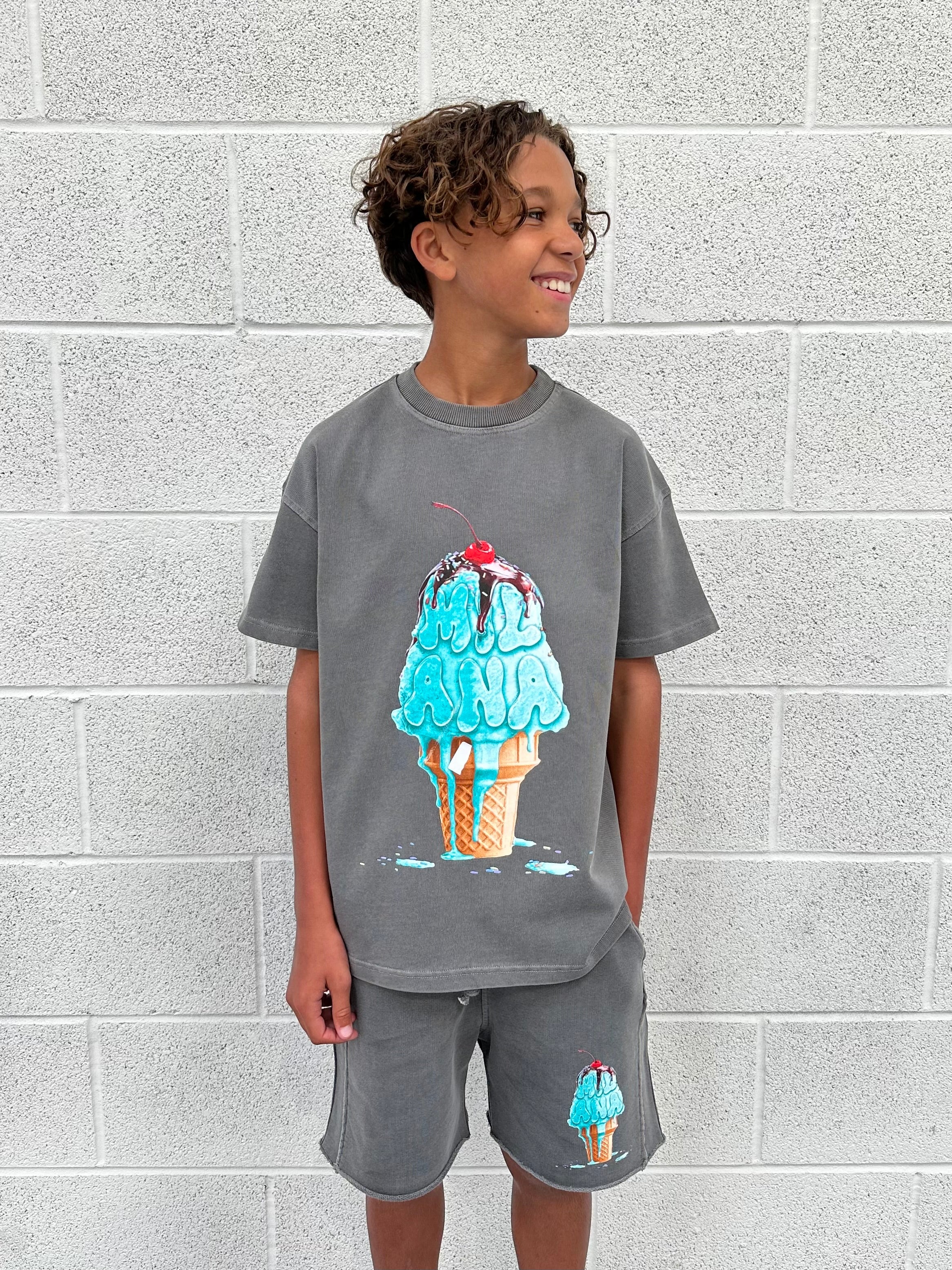 Washed Charcoal Ice Cream Kids T-shirt.
