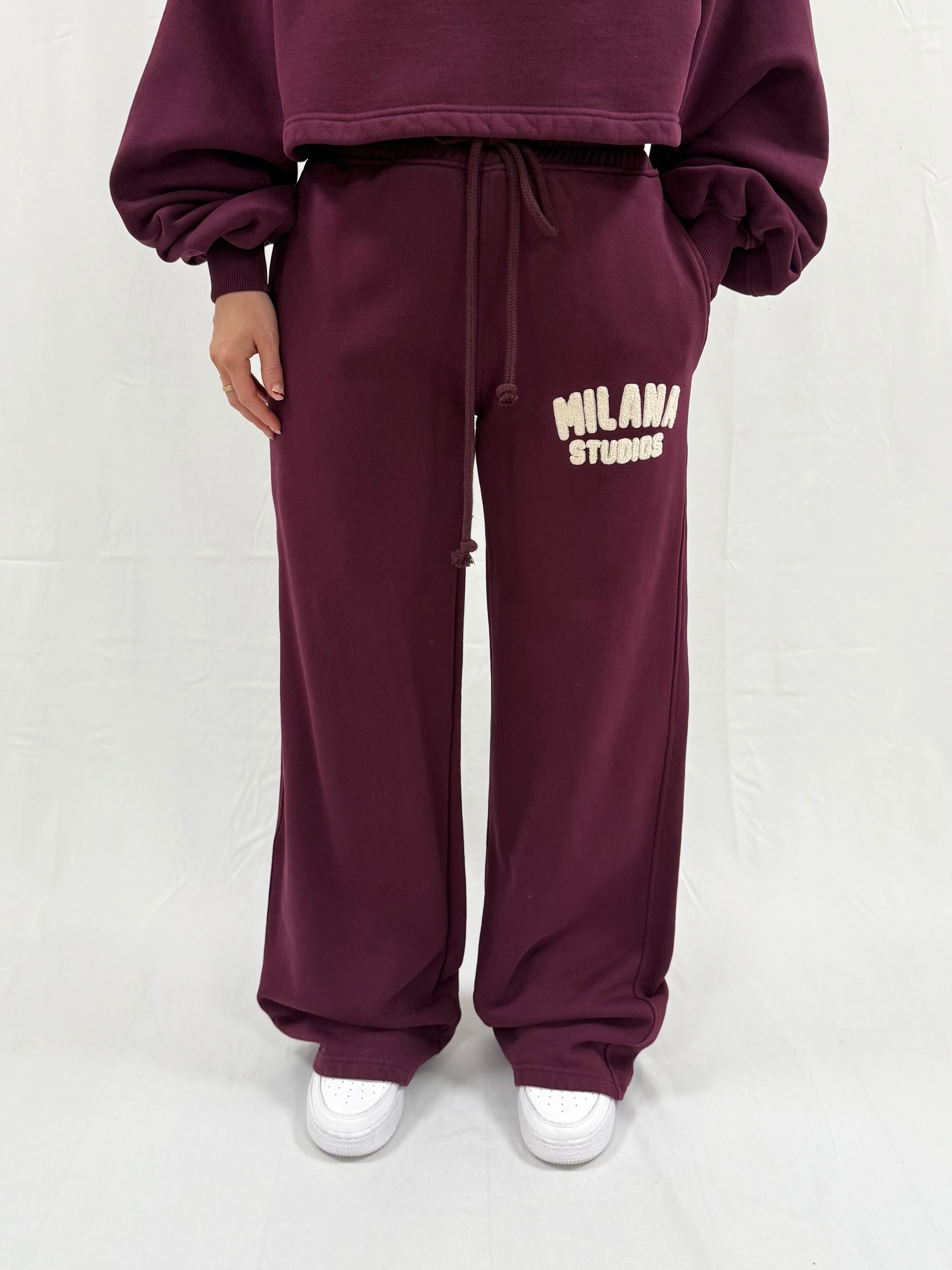 Deep Burgundy Teddy Wide Sweatpants.