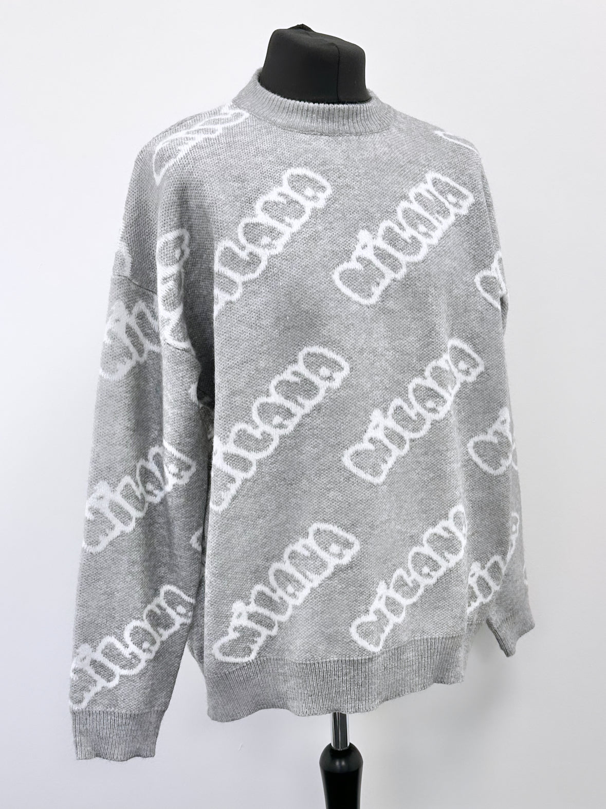 Marl Grey Bubble Heavyweight Knitted Sweatshirt.