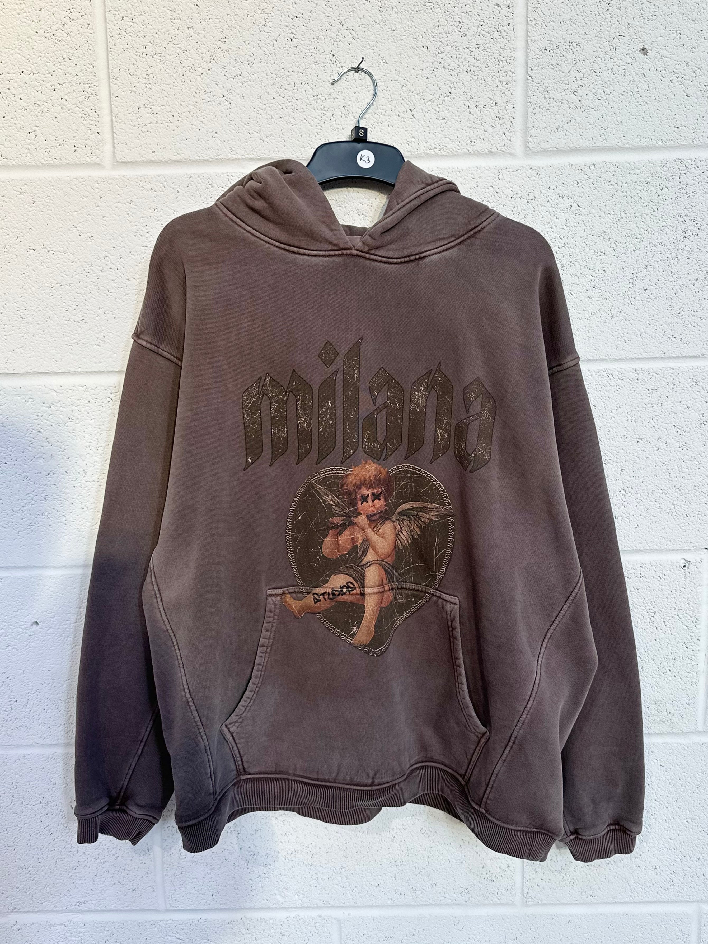 #K3 Washed Brown Cherub Heavyweight Hoodie.