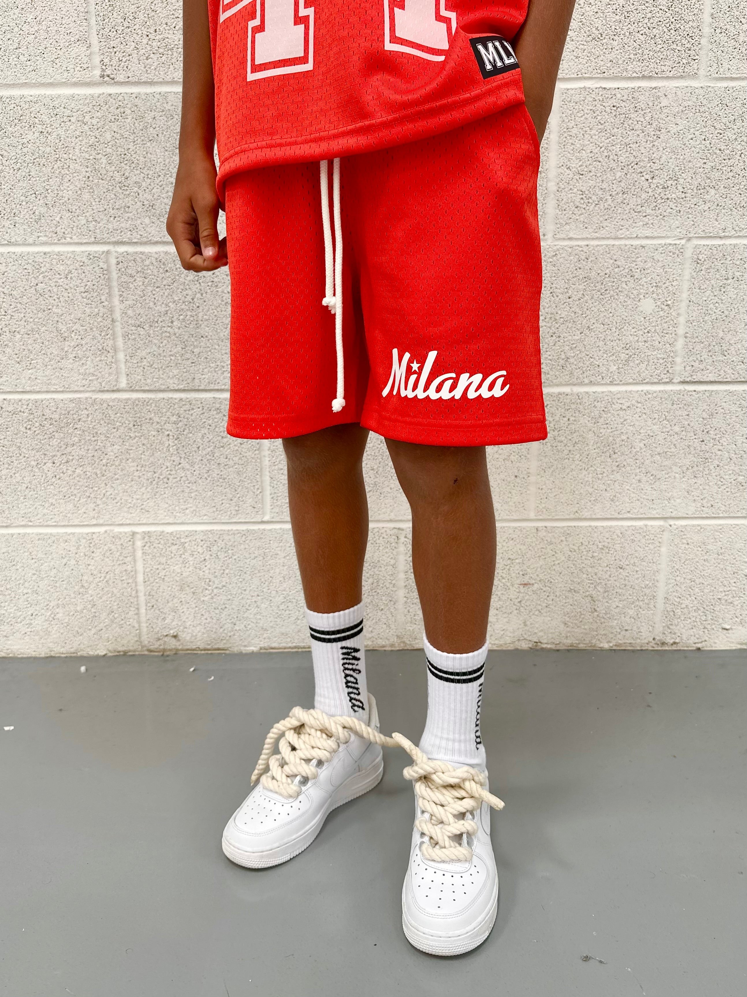 Red Mesh Kids Shorts.