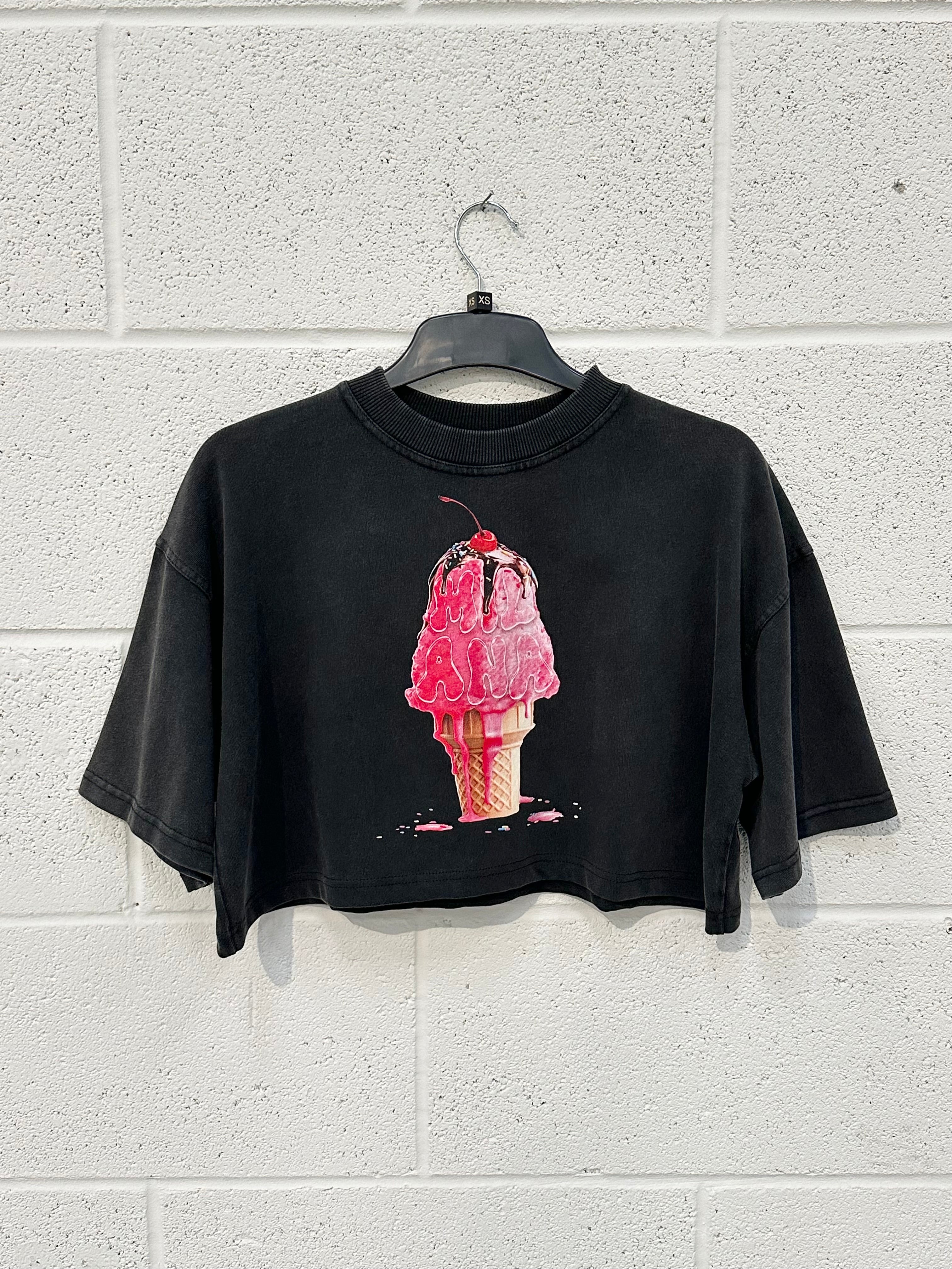 #CC84 Washed Black Ice Cream Cropped Heavyweight T-shirt.