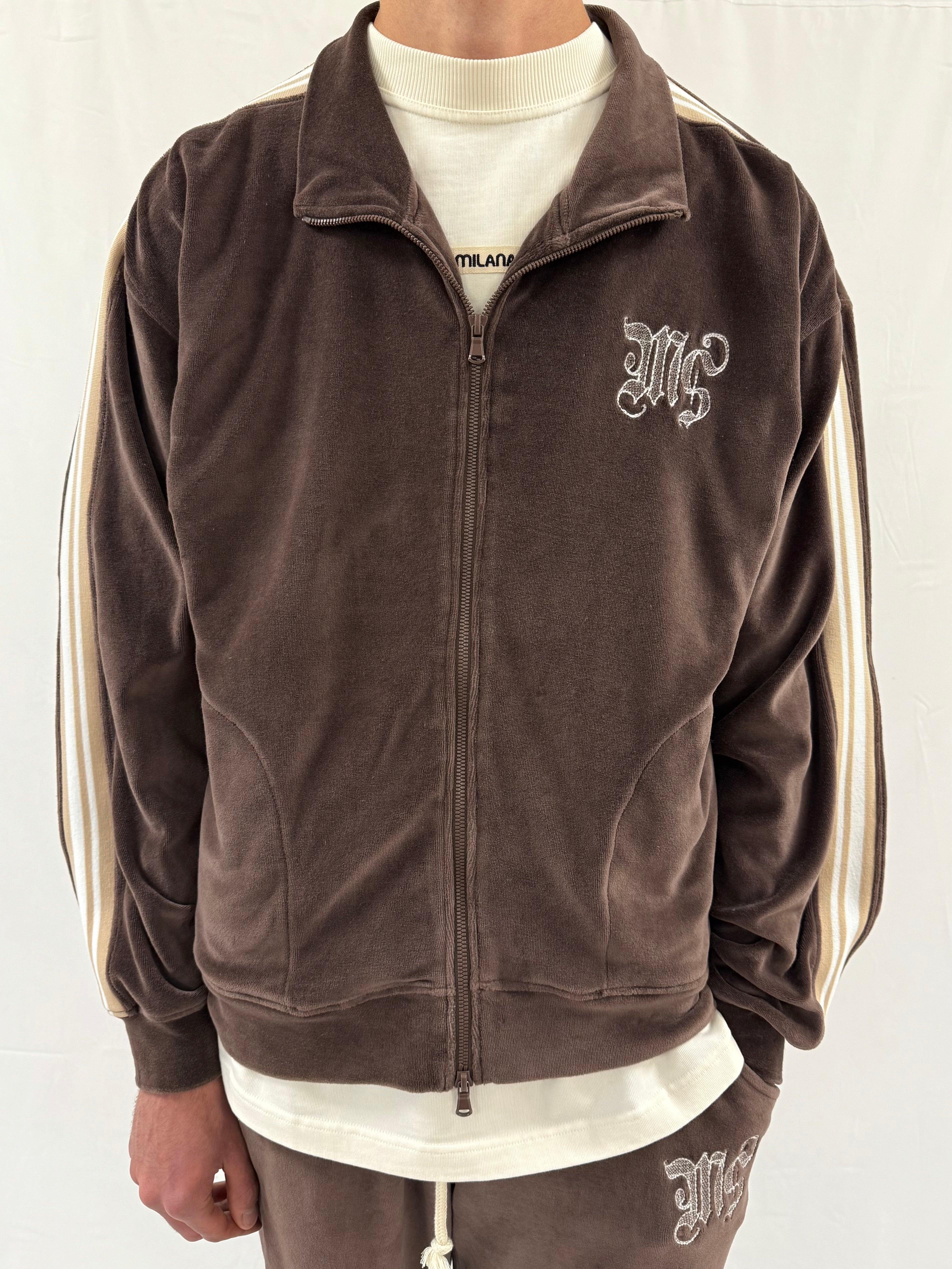 Chocolate Brown Velour Zip Jacket.