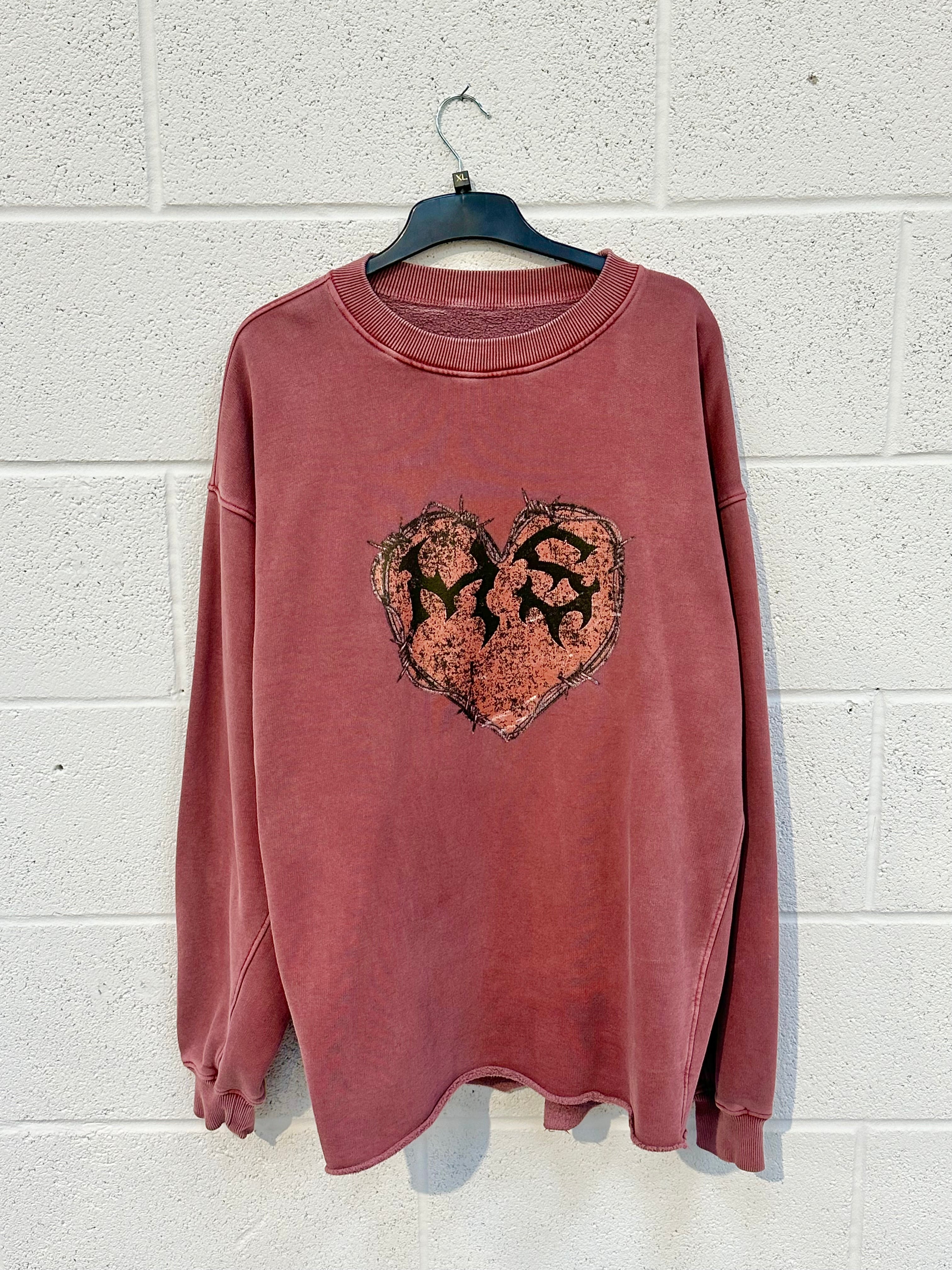 #AA3 Washed Burgundy Heart Heavyweight Sweatshirt.