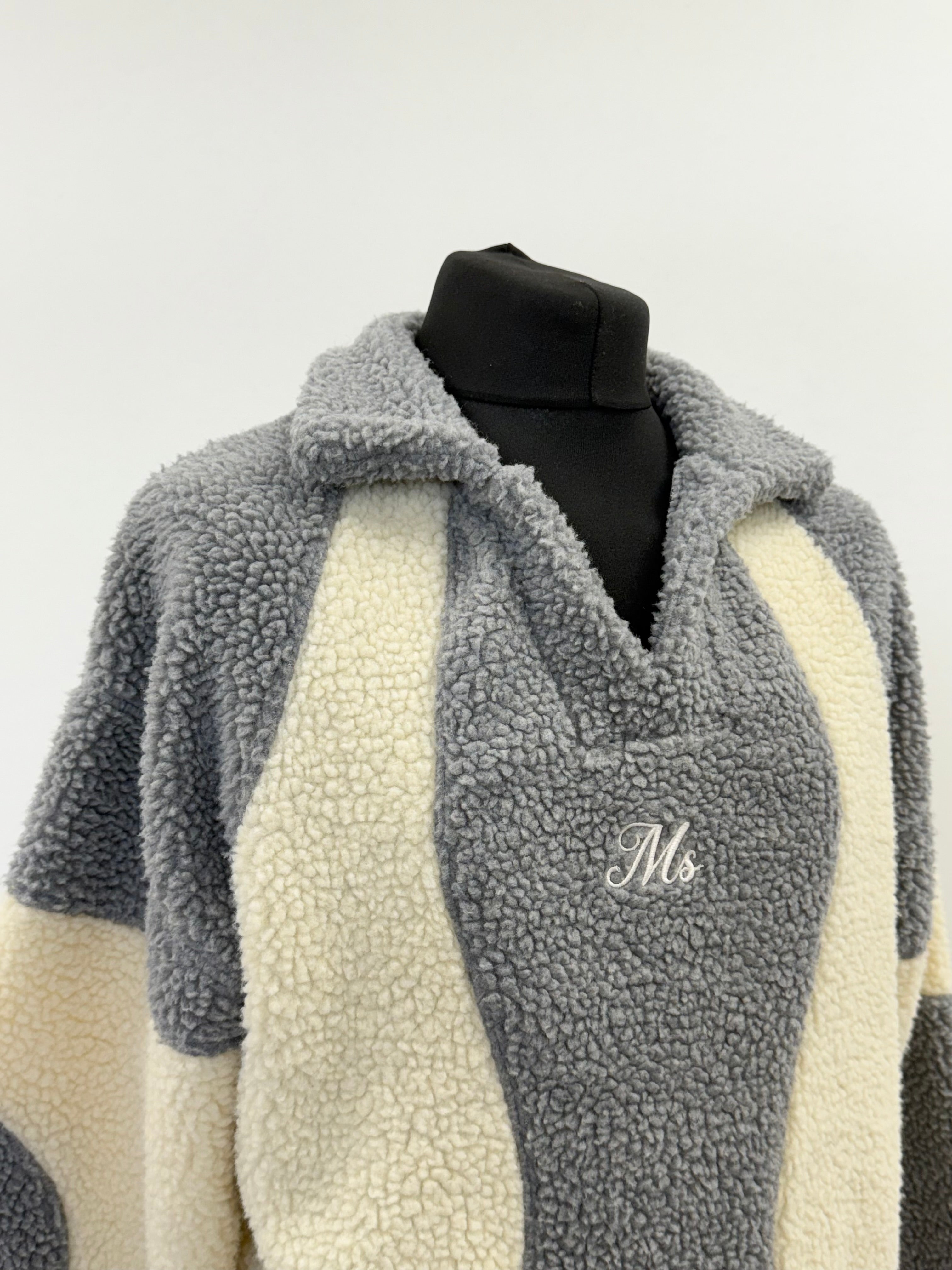 Beige & Grey Two Tone V Collar Fleece.