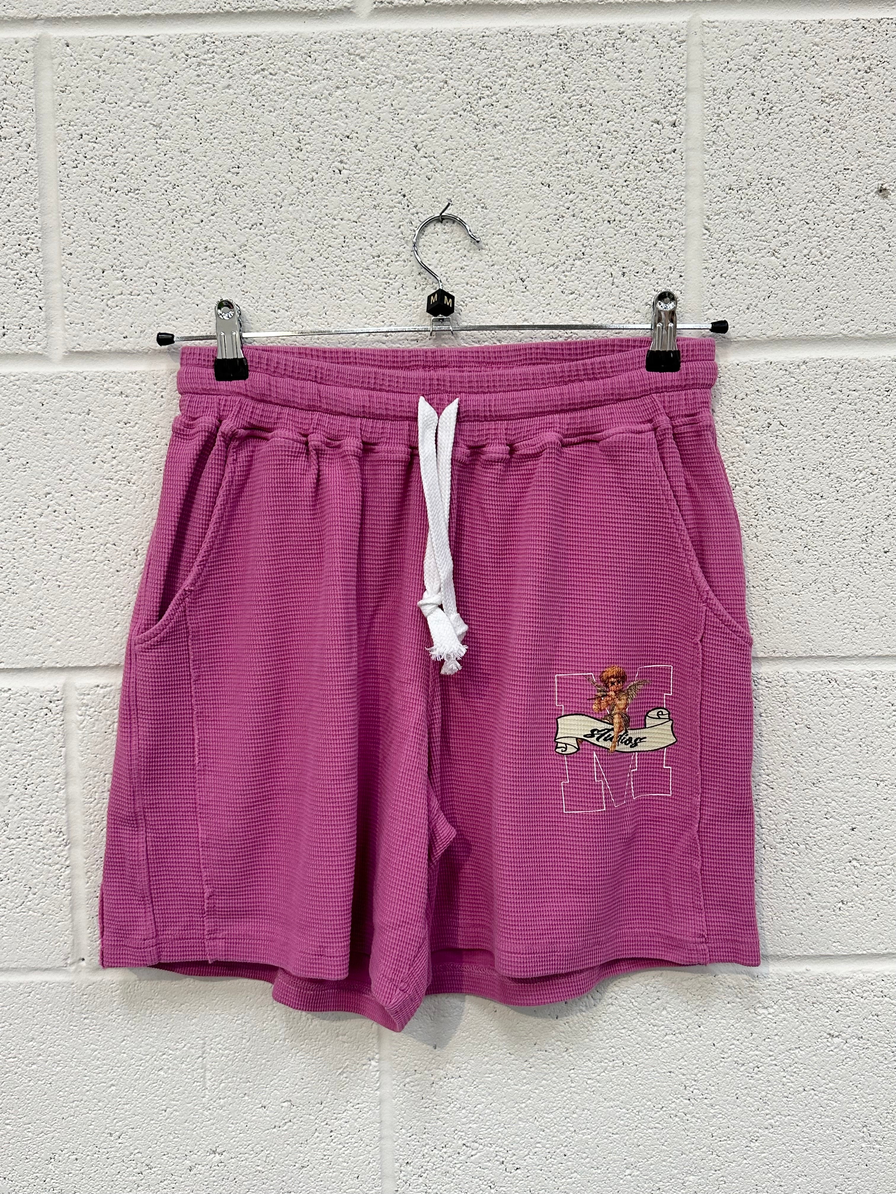 #CC43 Raspberry Cherub Waffle Relaxed Shorts.