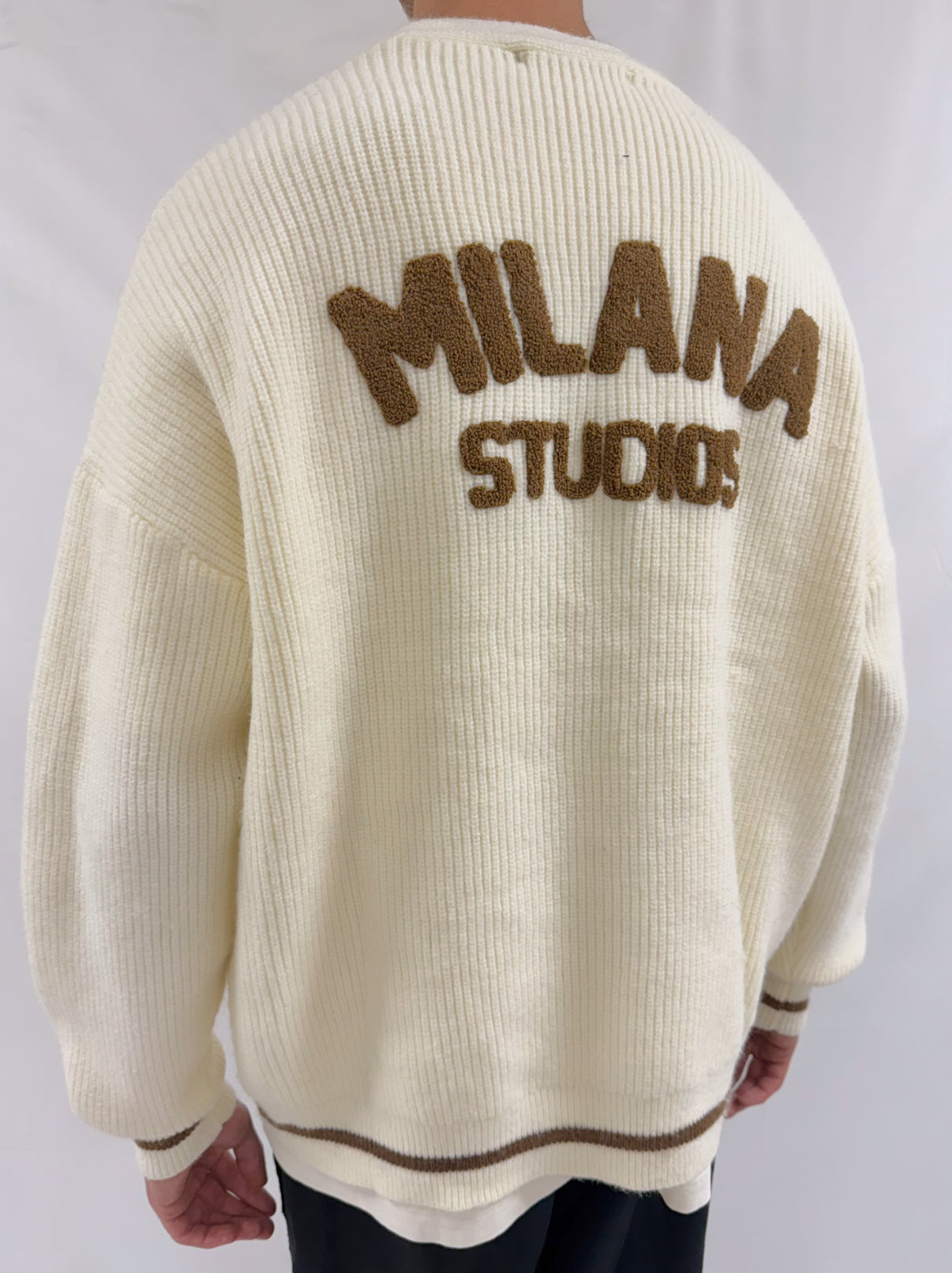 Cream MS Heavyweight Knitted Cardigan.