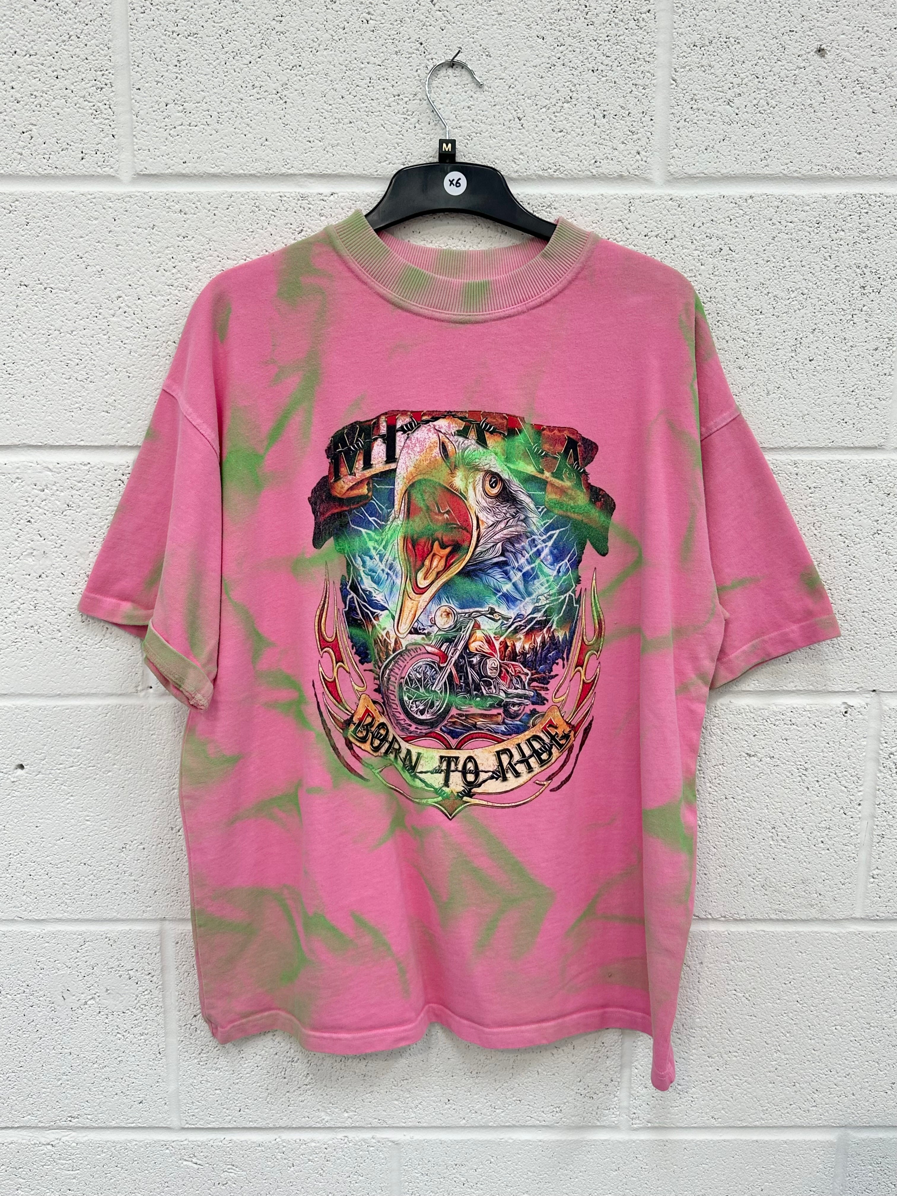 #X6 Pink Dye Effect Heavyweight Eagle T-shirt.