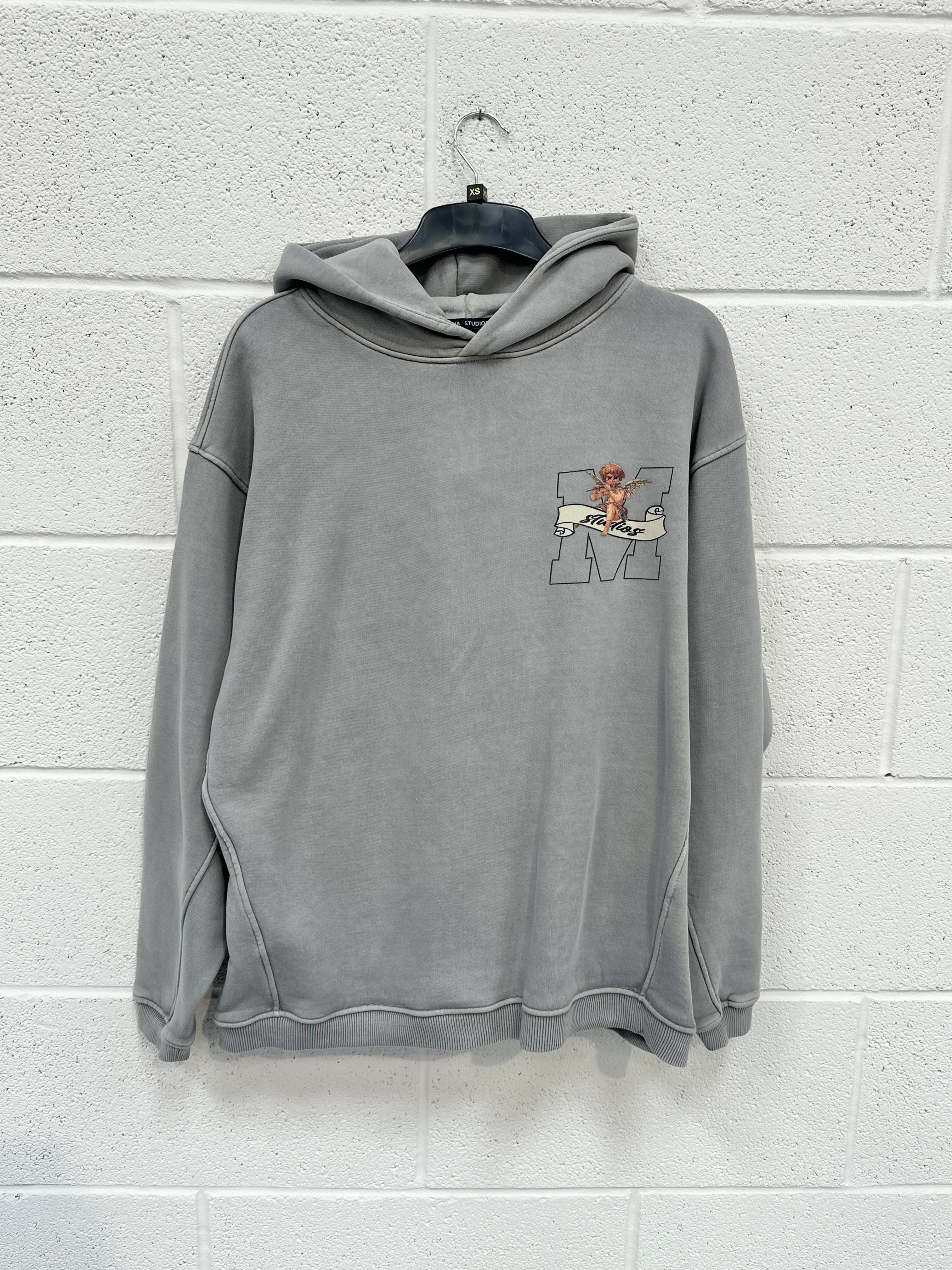 #N9 Washed Grey Graphic Heavyweight Hoodie.