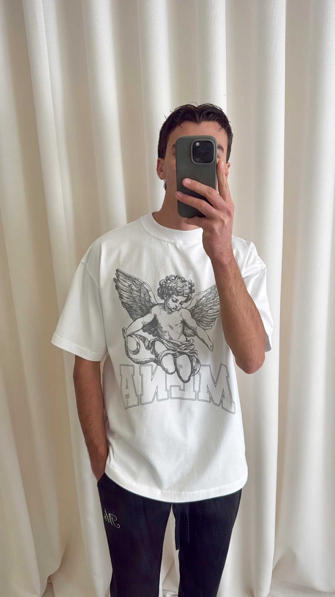 White Stencilled Cherub Heavyweight T-shirt.