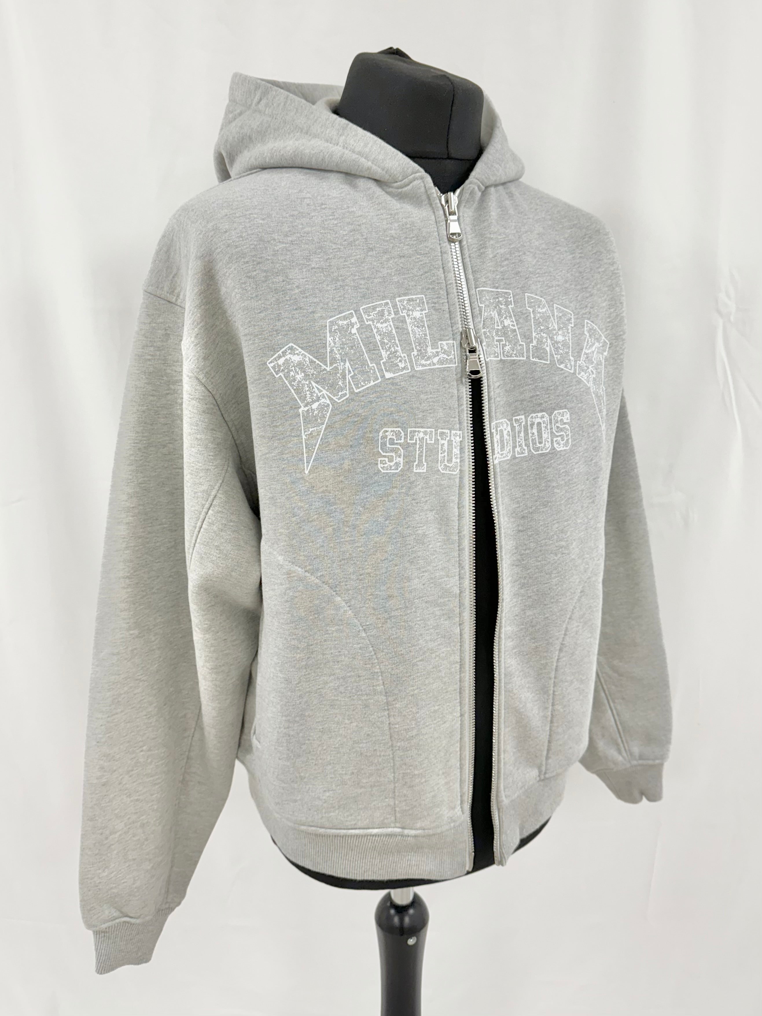 Marl Grey Arched Heavyweight Zip Hoodie.