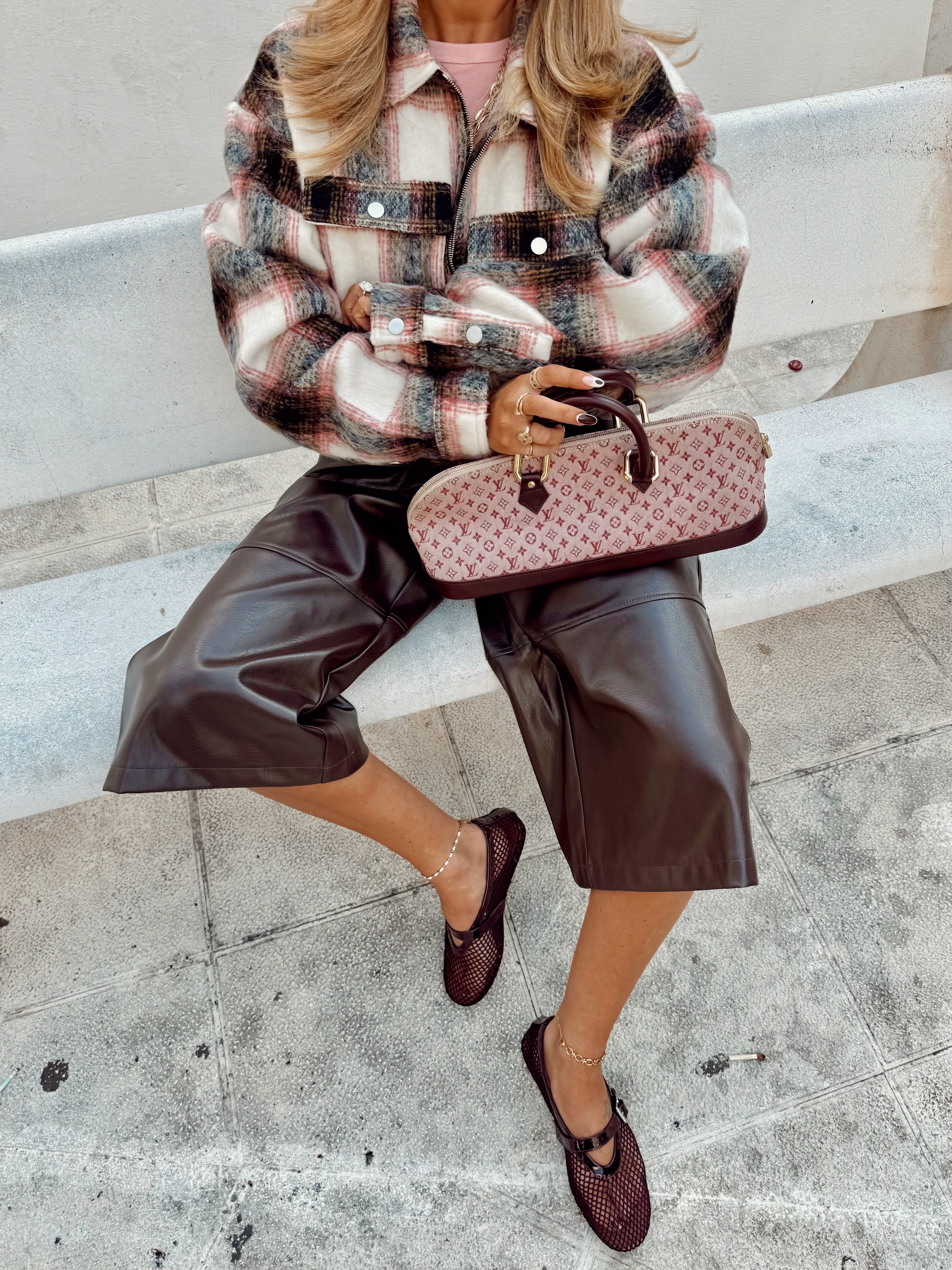 Rust Check Cropped Flannel Trucker Jacket.