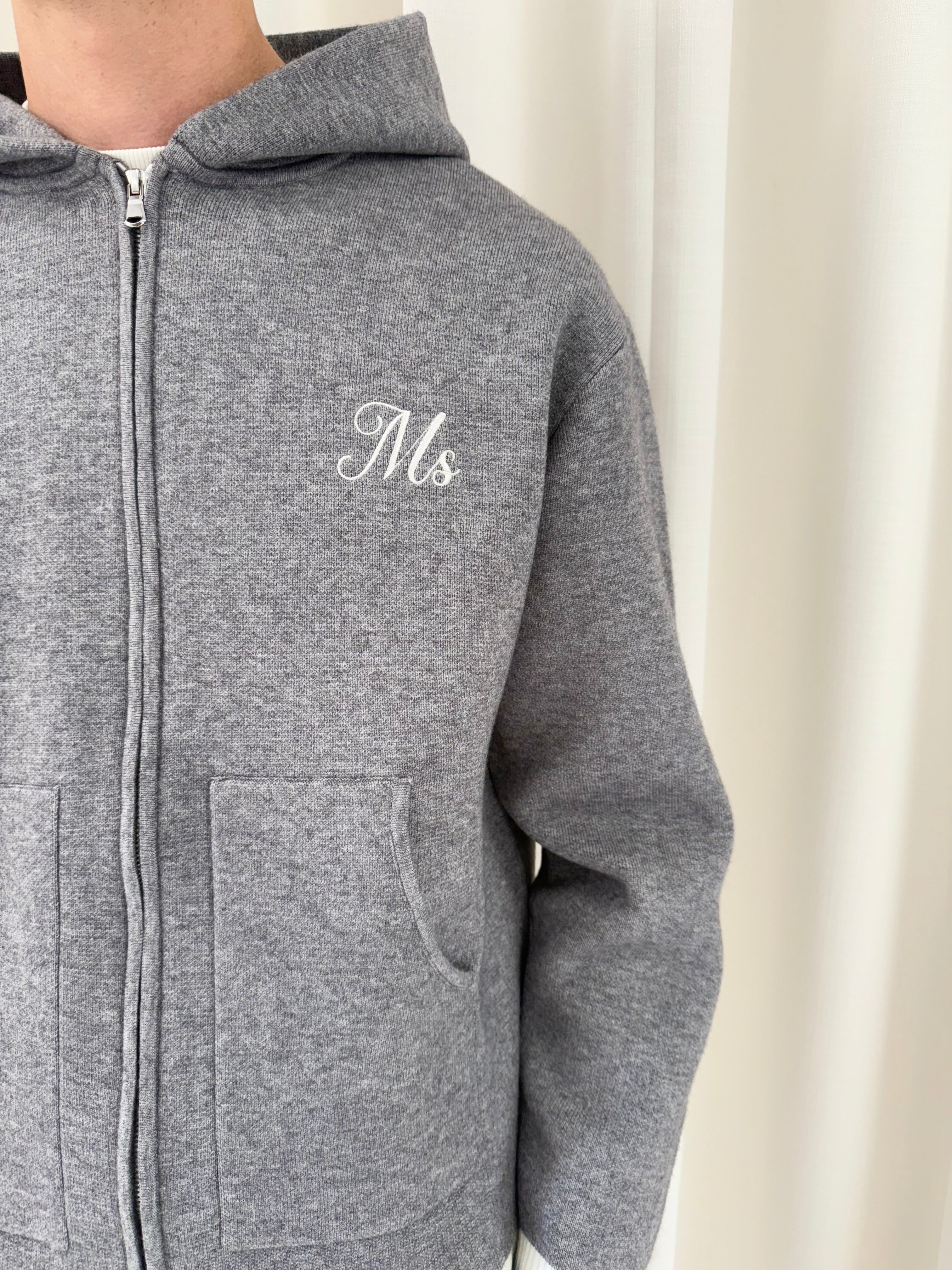 Marl Grey MS Knitted Heavyweight Zip Hoodie.