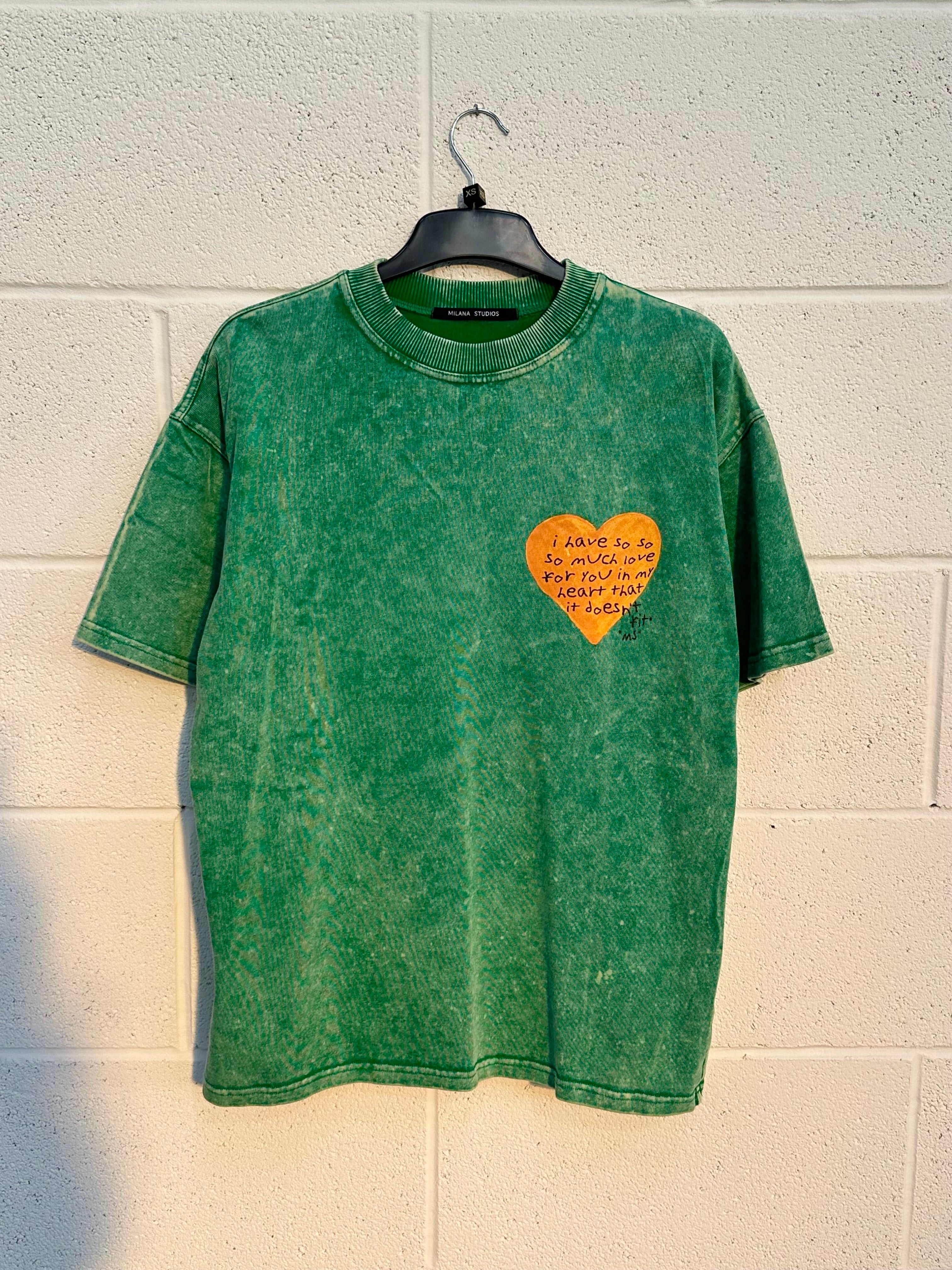 #D16 Green Acid Wash Heart Heavyweight T-shirt.