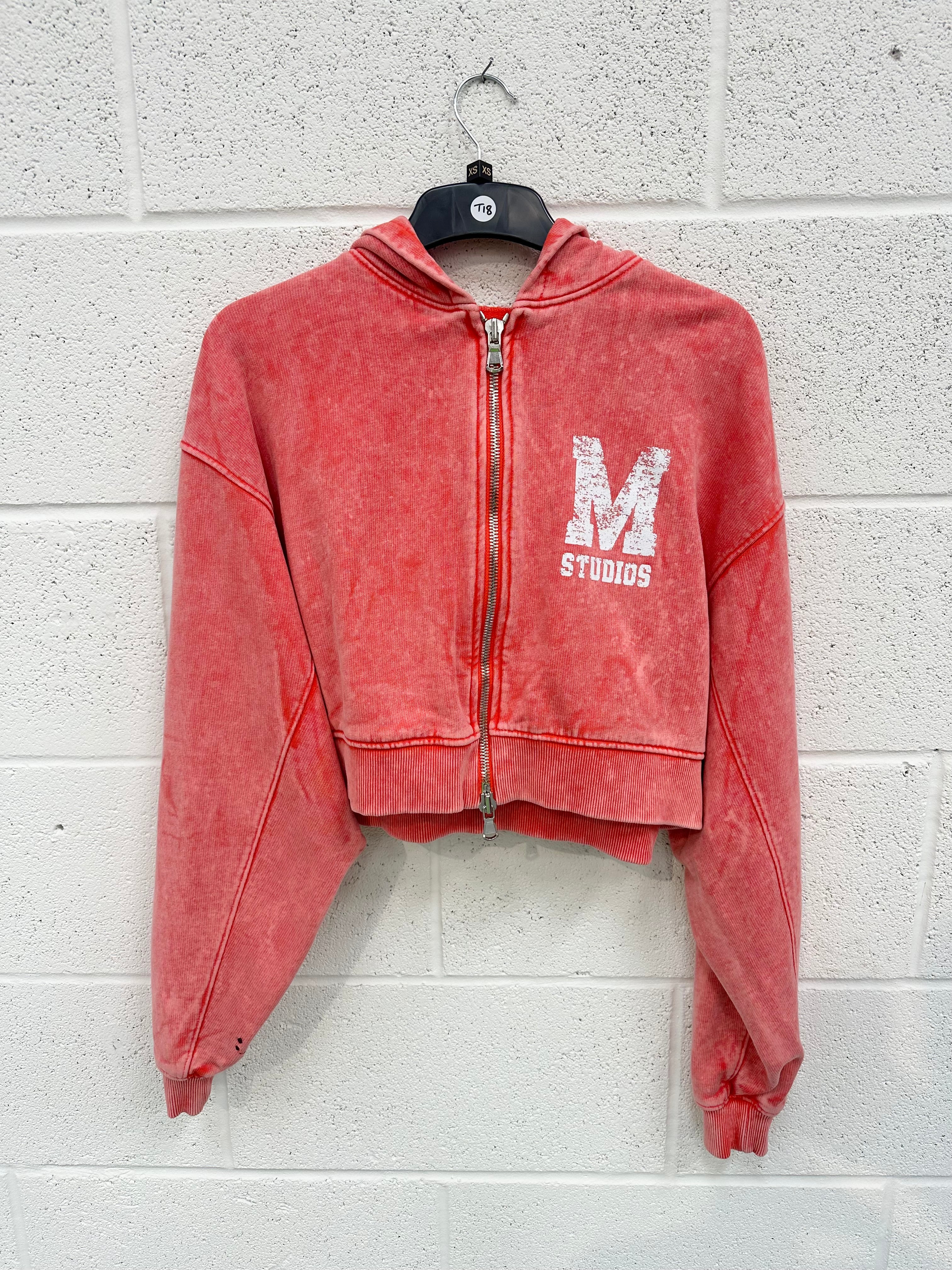 #T18 Washed Red Heavyweight Cropped Zip Up.