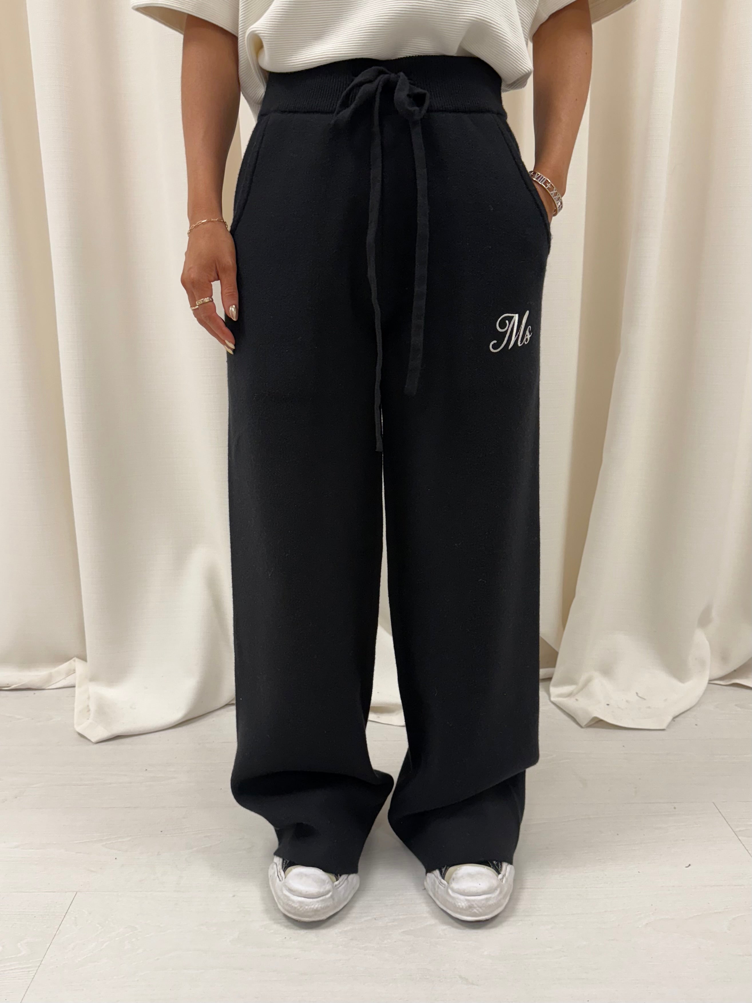 Black MS Knitted Wide Sweatpants