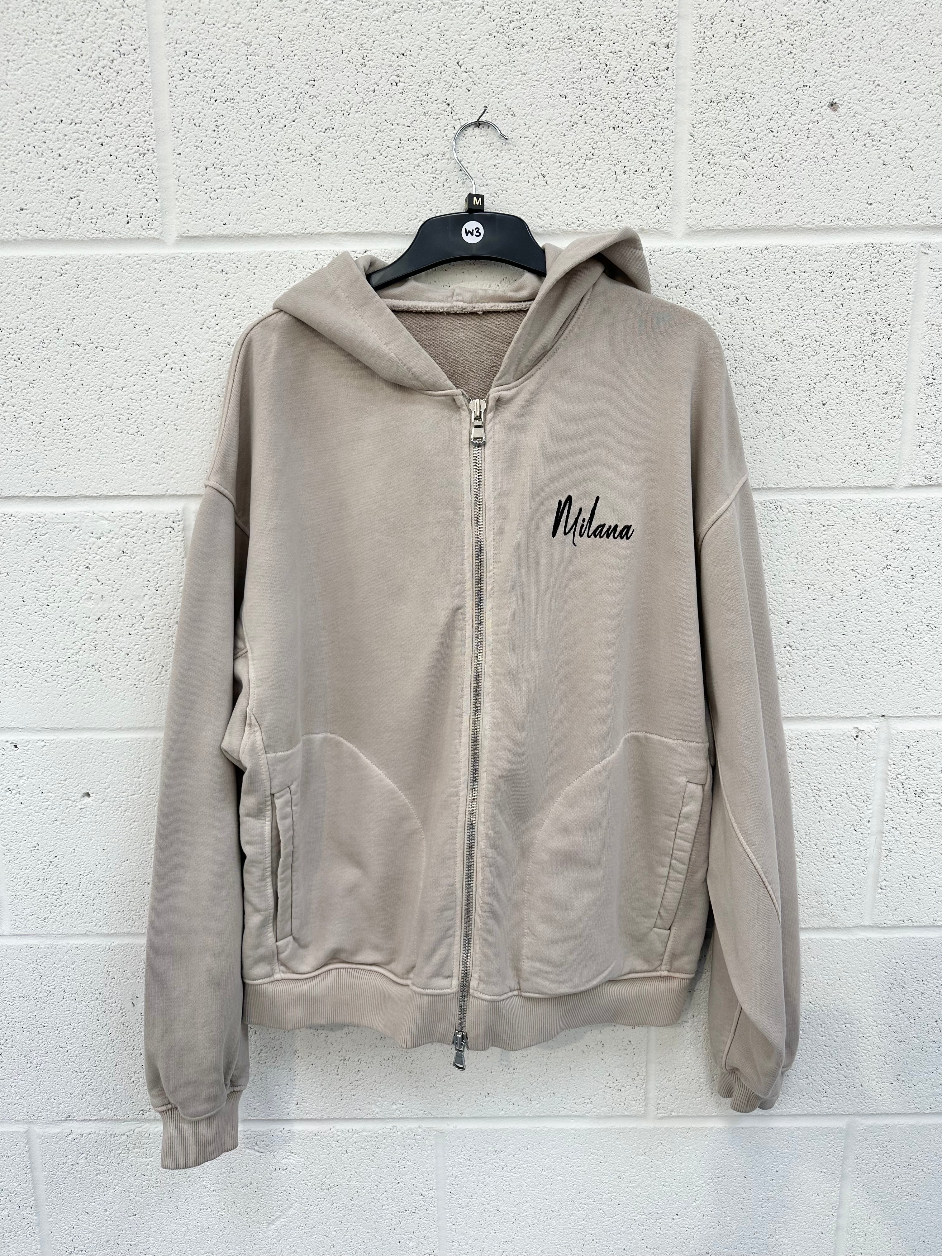 #W3 Washed Taupe Heavyweight Zip Hoodie.