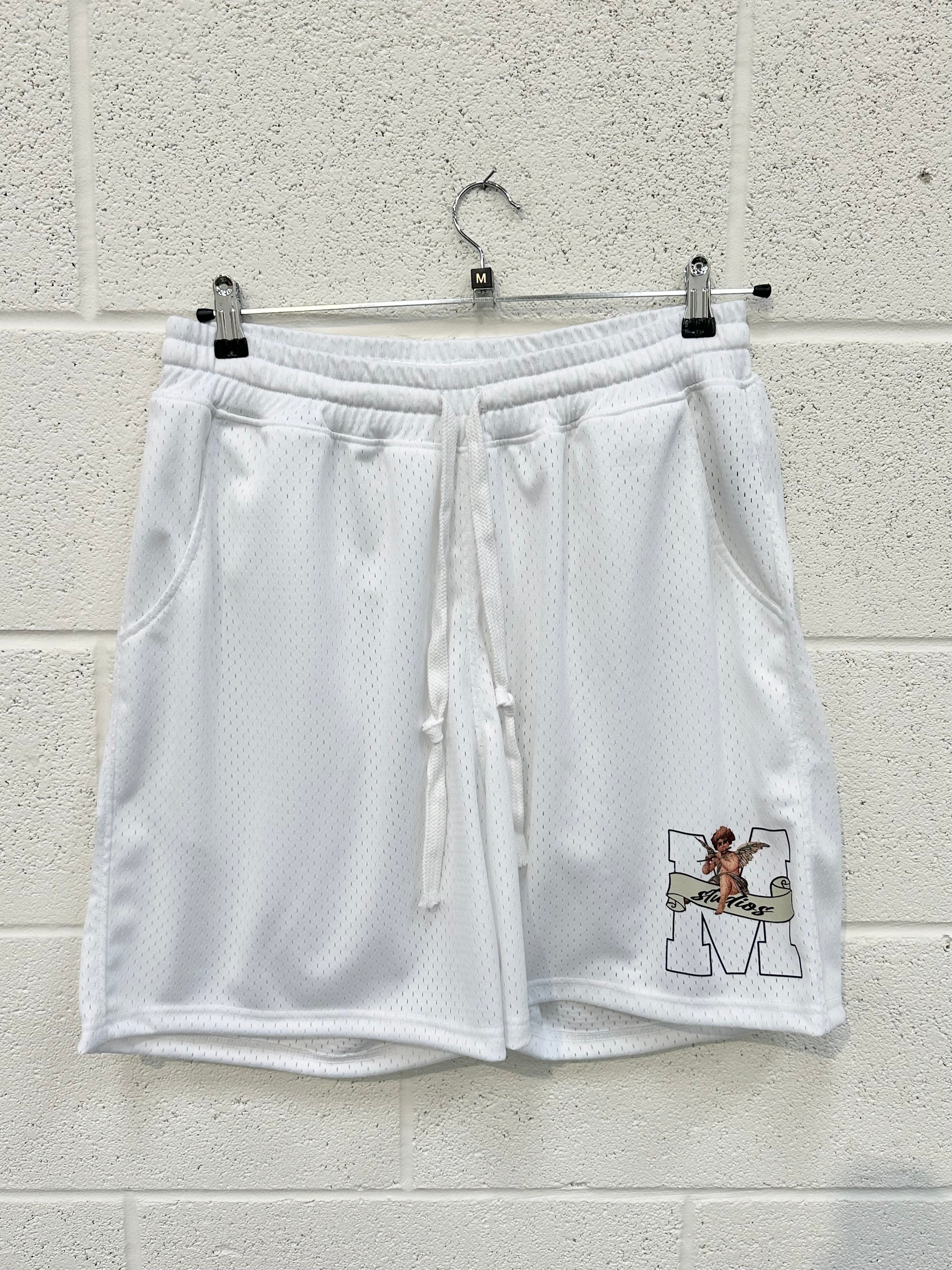 #CC44 White Mesh Cherub Relaxed Shorts.