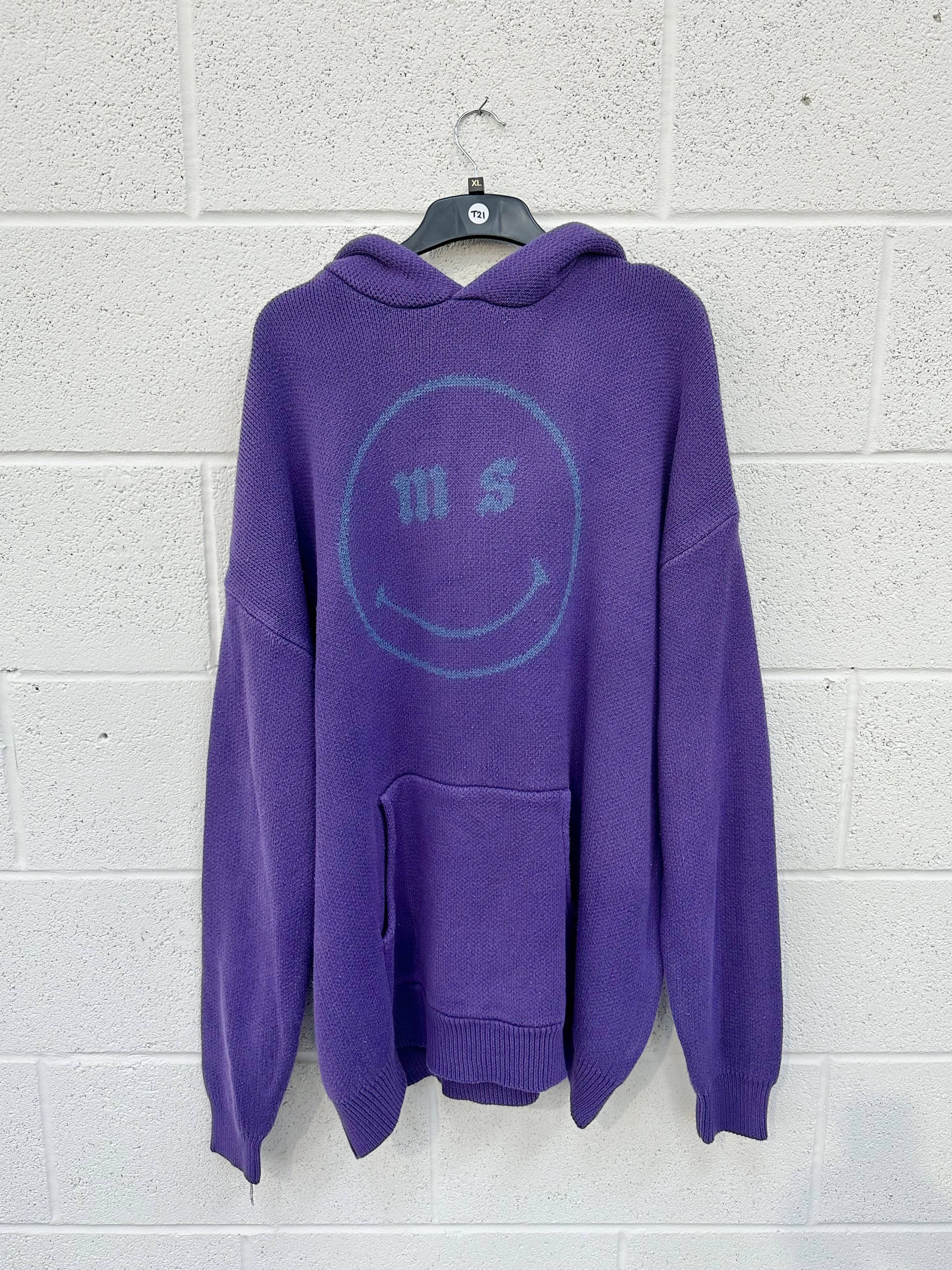 #T21 Washed Purple Smiley Knitted Hoodie.