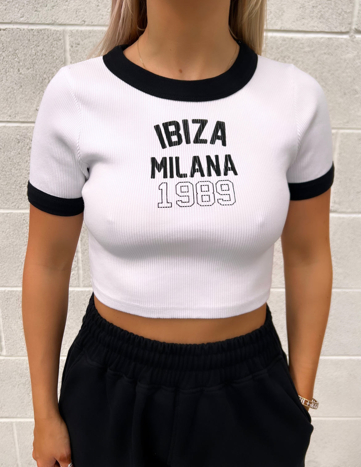 White And Black Ibiza Baby Tee.