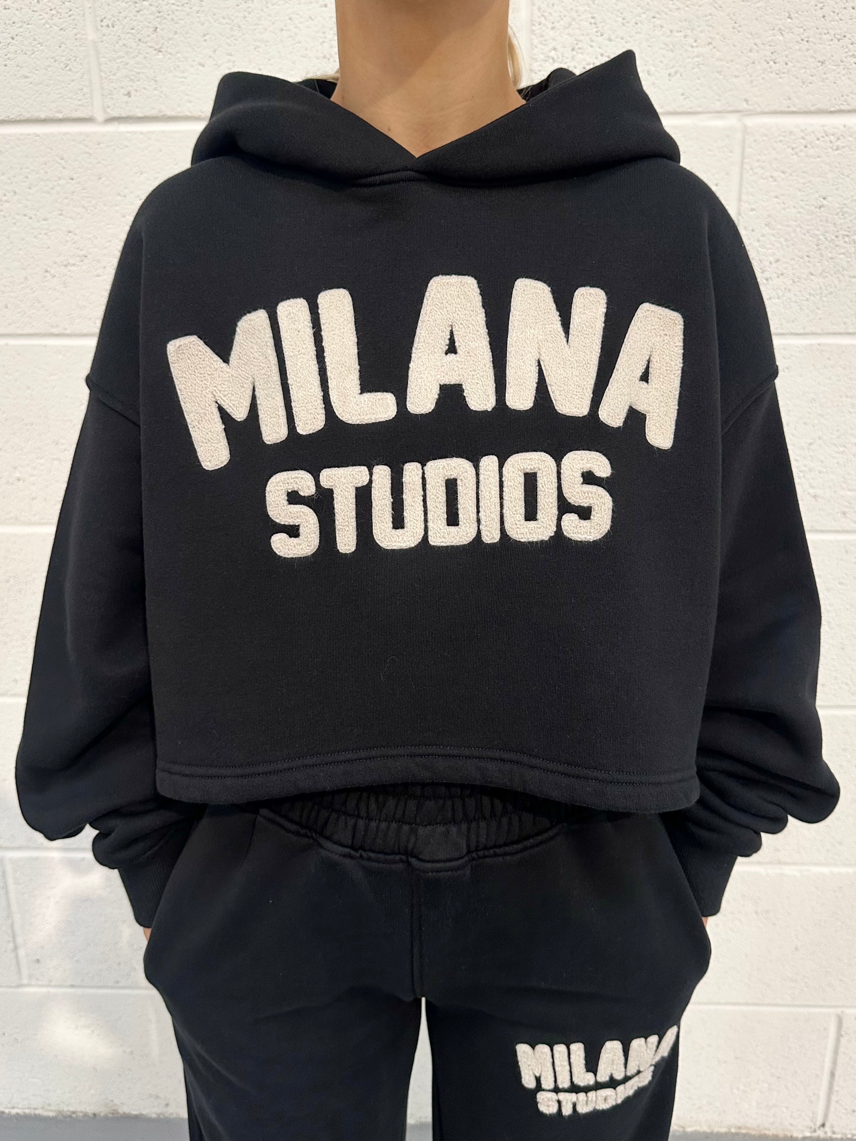 Black Teddy Cropped Heavyweight Hoodie.