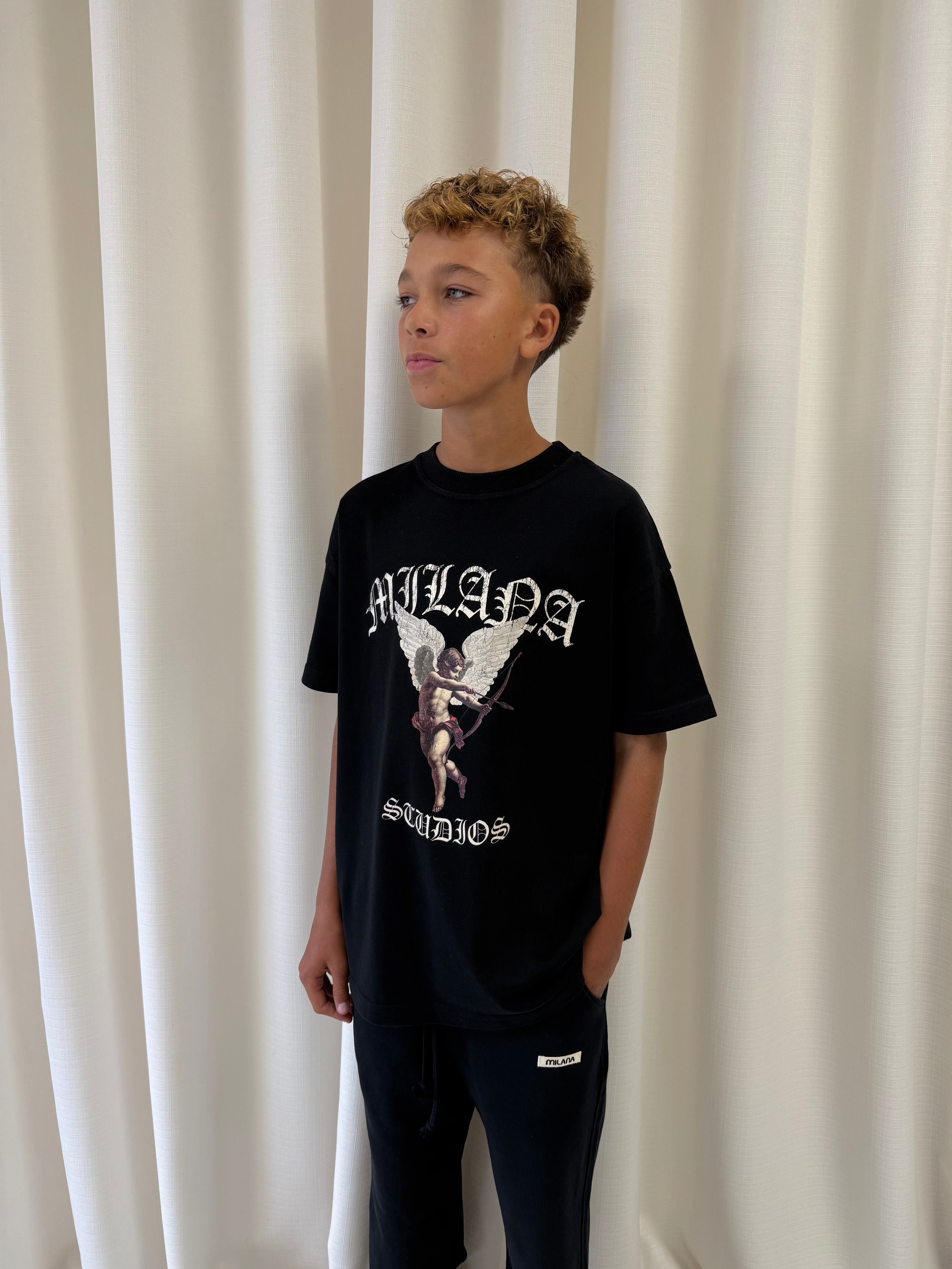 Black Vintage Cherub Kids T-shirt.