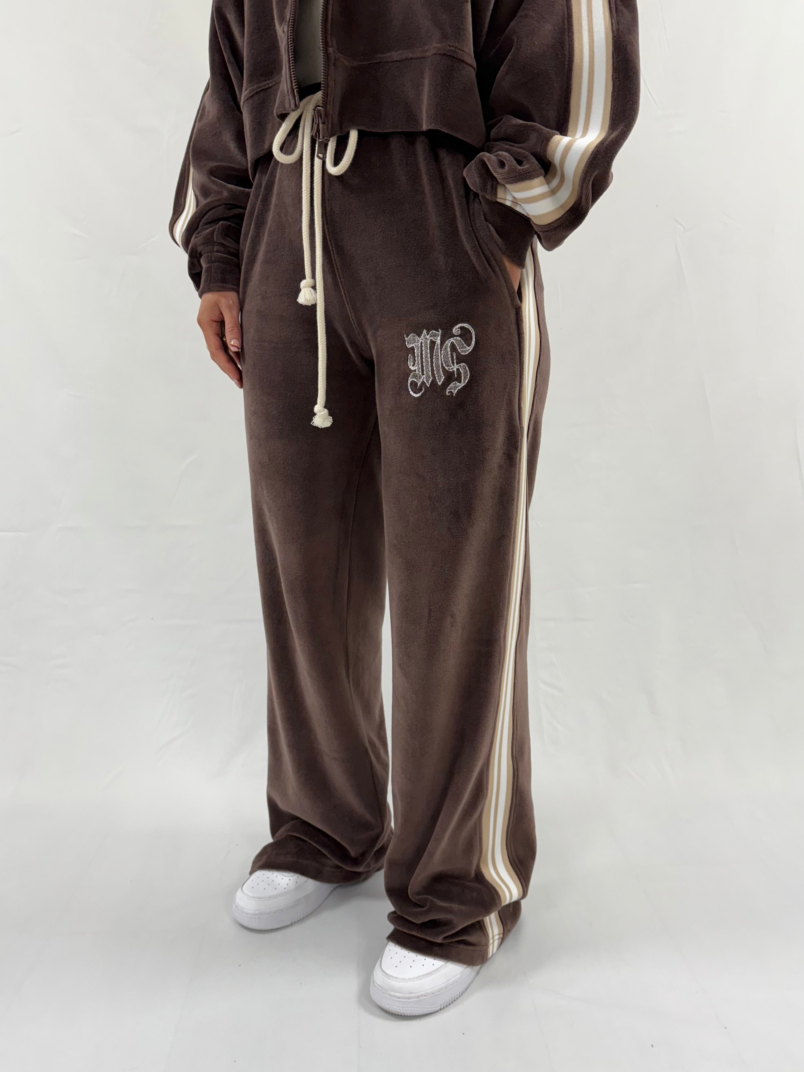 Chocolate Brown Velour Wide Sweatpants.