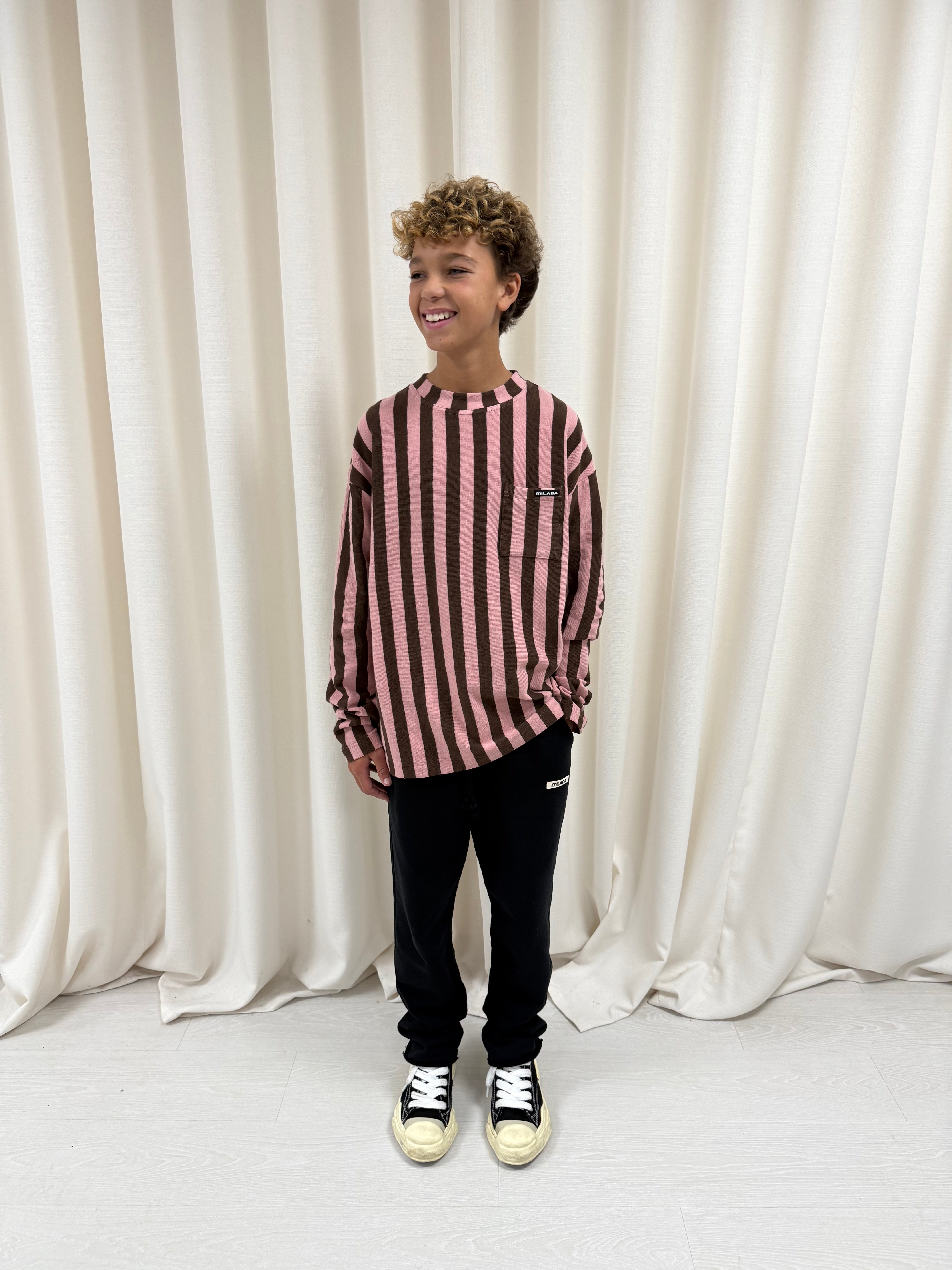 Chocolate Brown and Pink Striped Kids Knitted Long Sleeve.