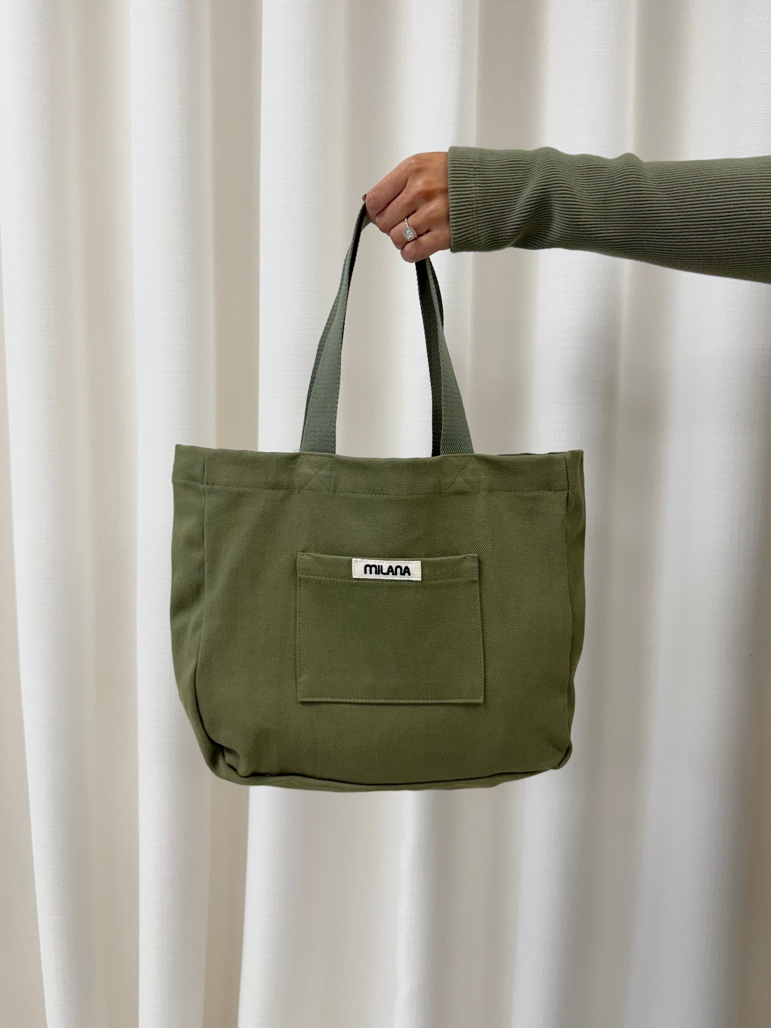 Khaki Green Core Mini Pocket Tote Bag.