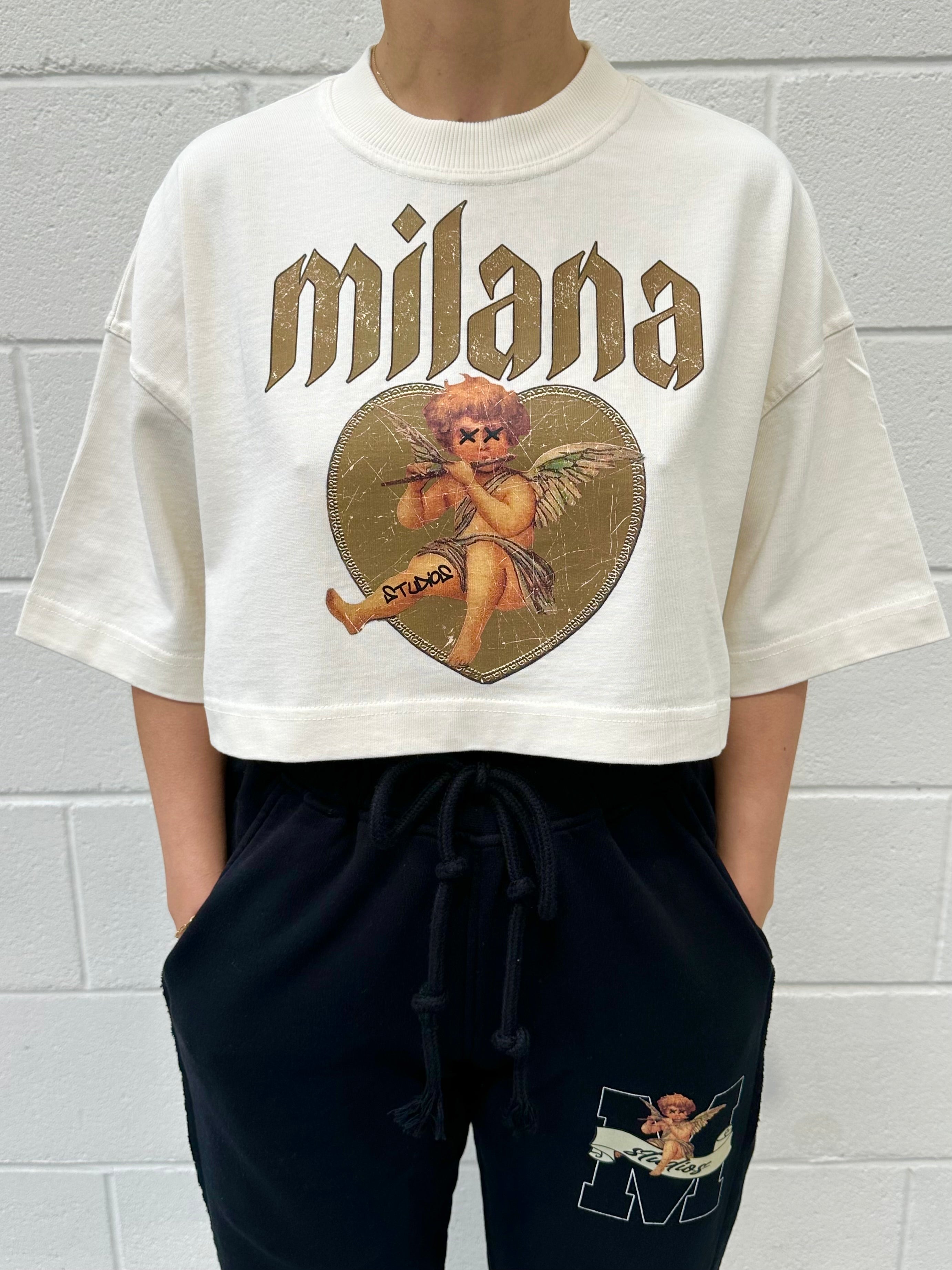 Cream Cherub Cropped Heavyweight T-shirt.