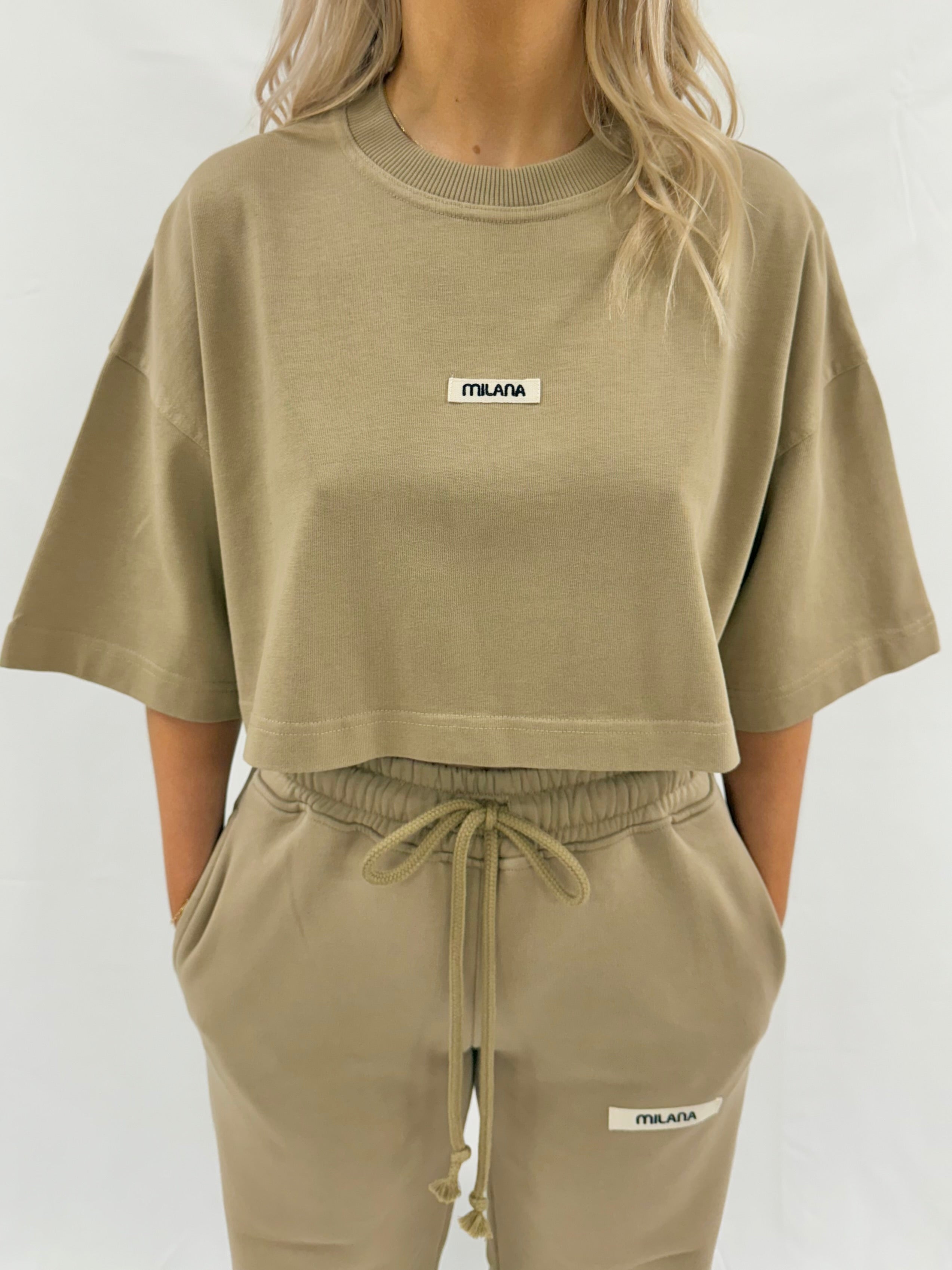 Khaki Brown Core Heavyweight Cropped T-shirt.